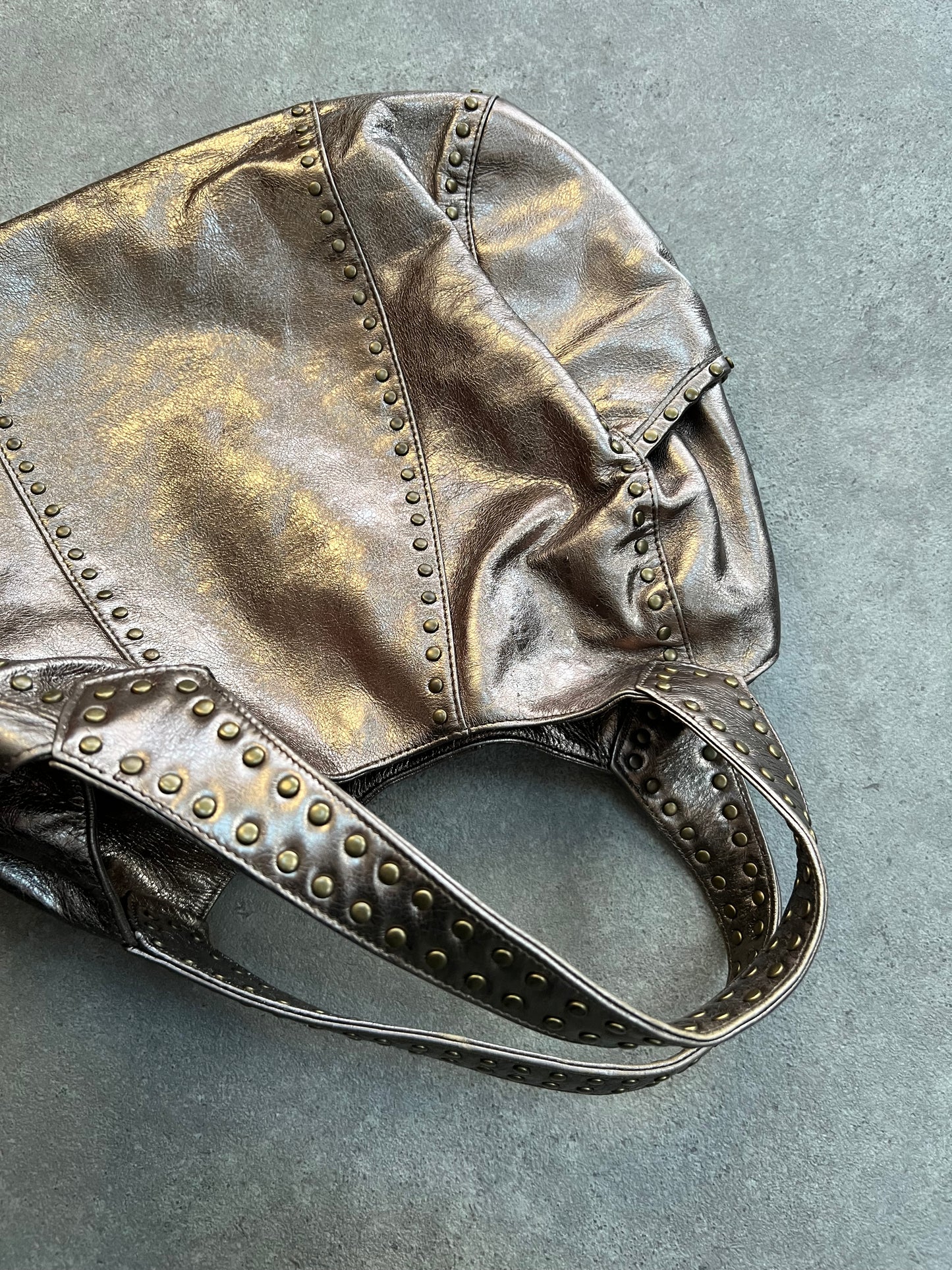 90s large gold metallic studded hand bag