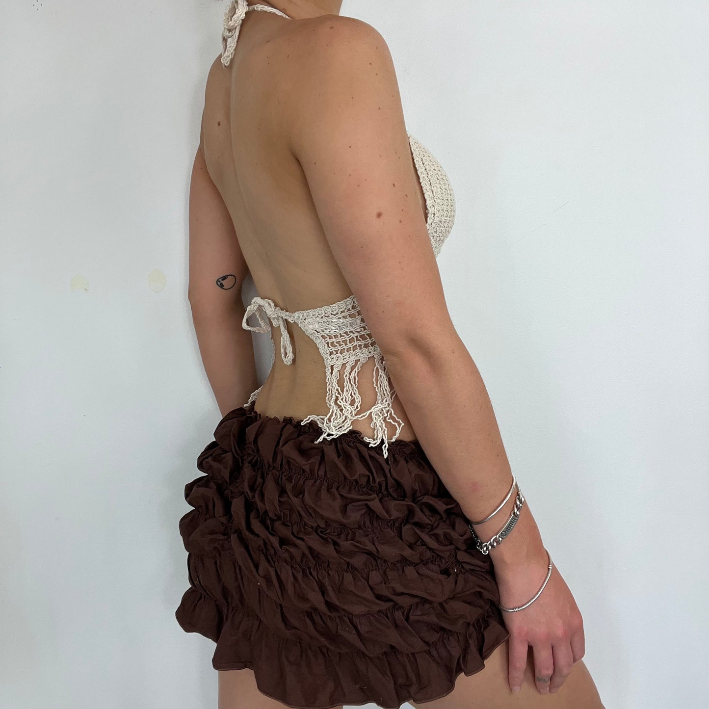 00s vintage crochet halter neck tag - Size S