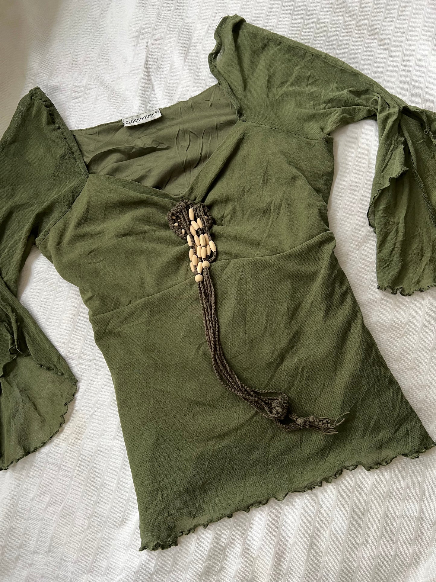 90s flared mesh boho top lace - Size S/M