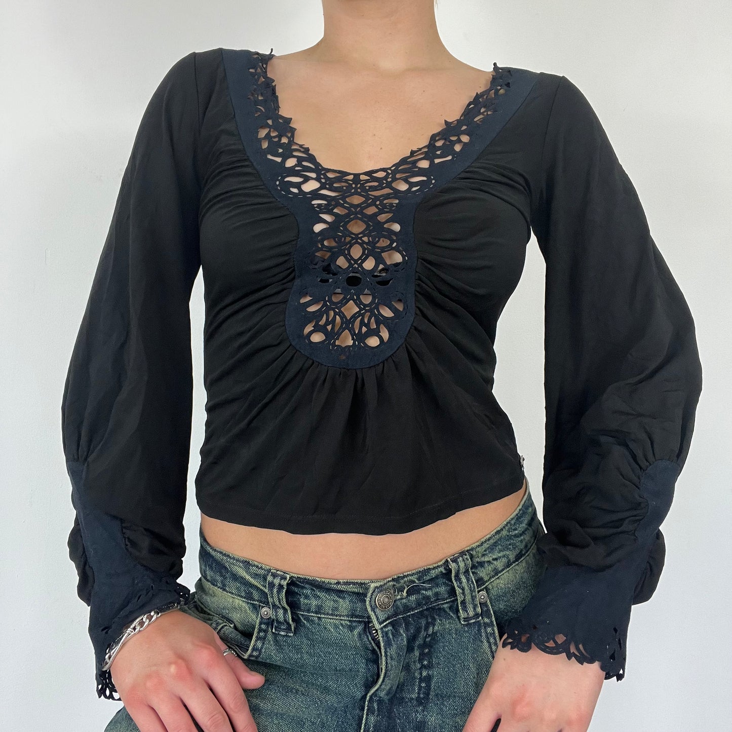 90s long sleeve crochet top - Size S