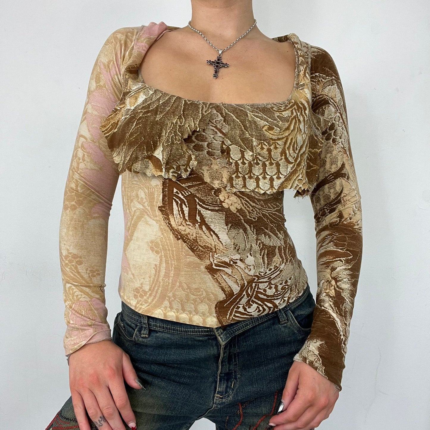 Roberto Cavalli Long Sleeve Cape Top (S)