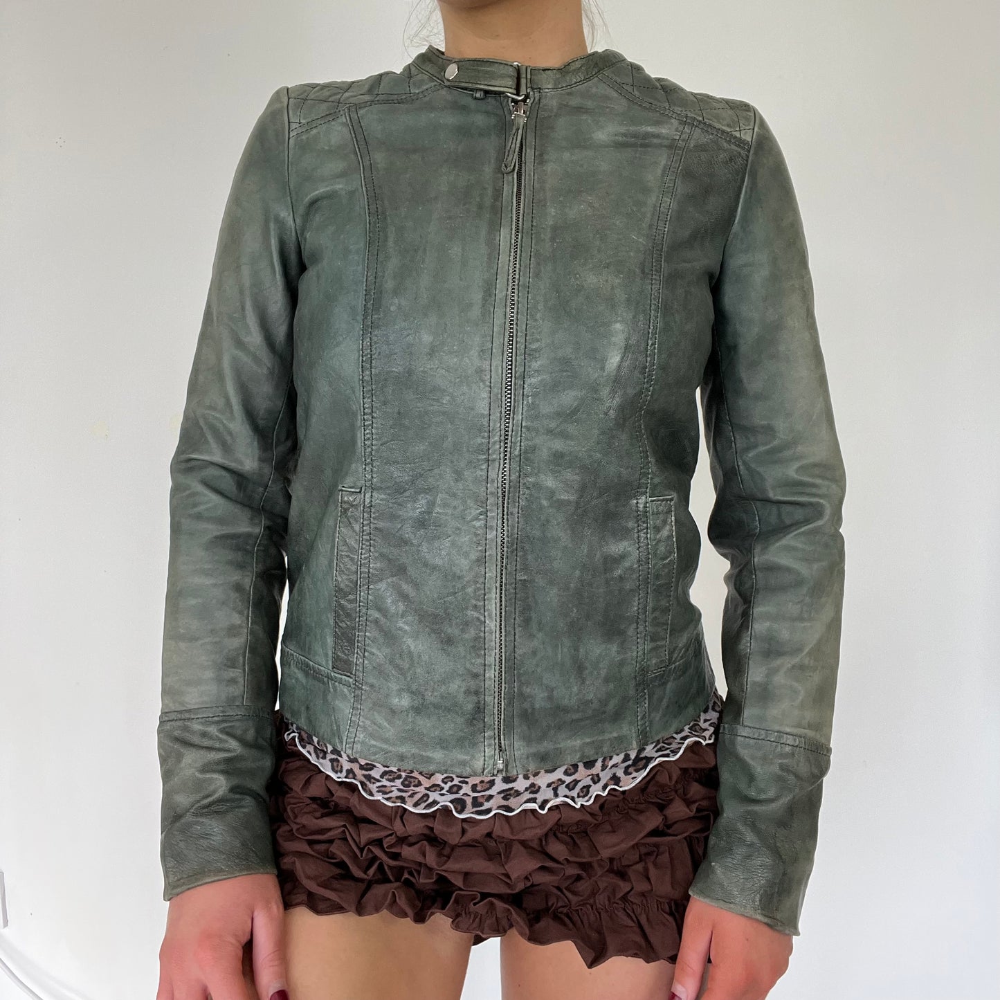 90s moto real leather jacket - Size S