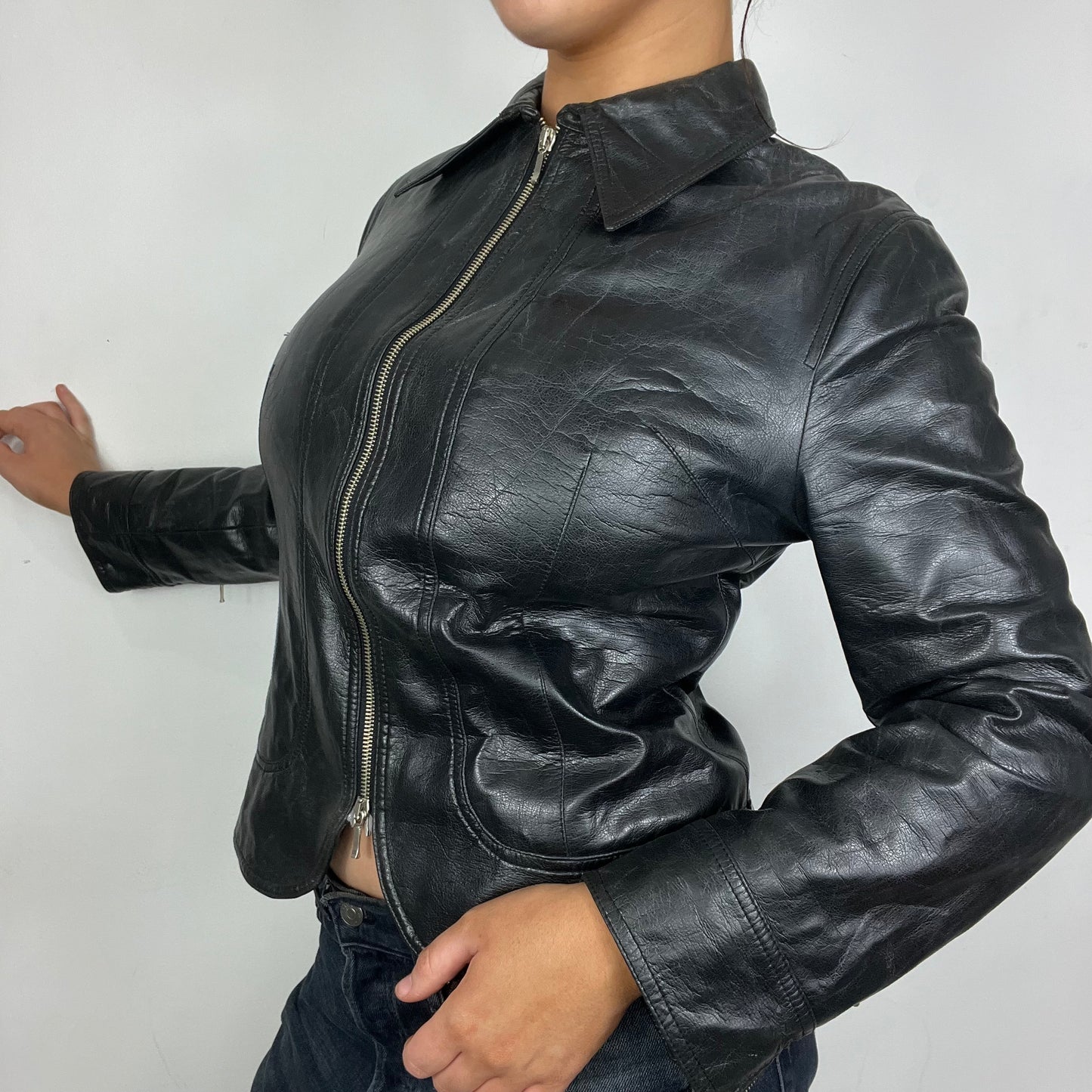 Black Leather Zip Up Jacket (M)