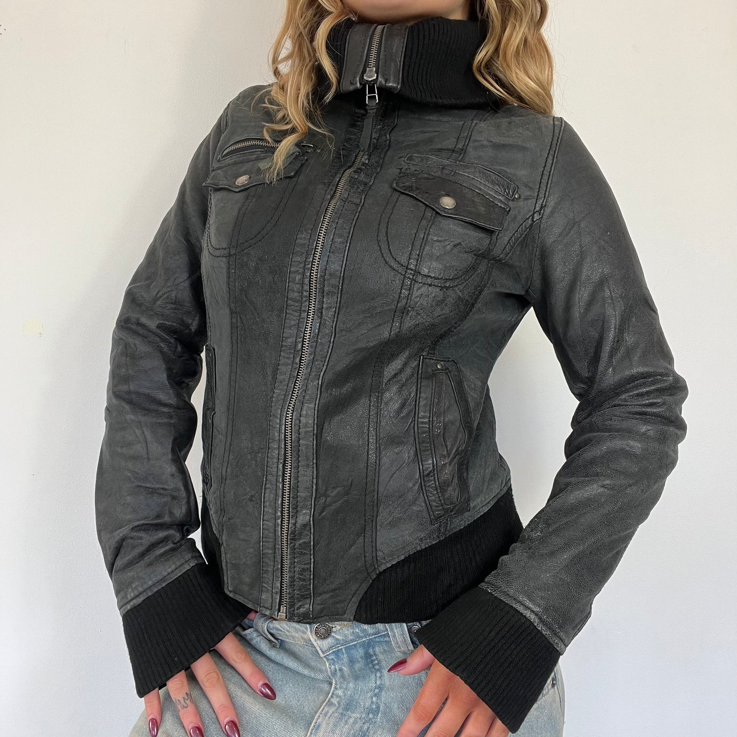 90s leather bomber jacket - Size S