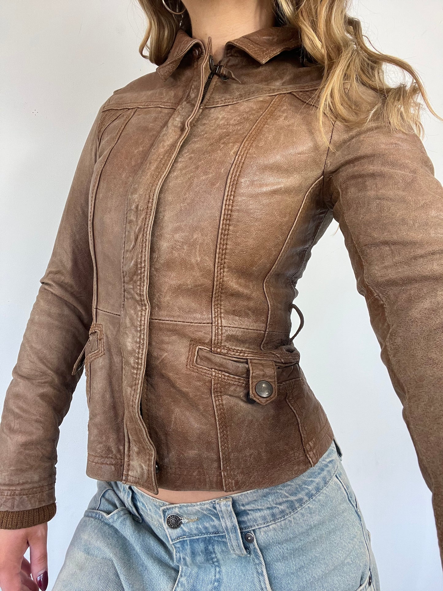 90s Fitted Real Leather Jacket - Size S