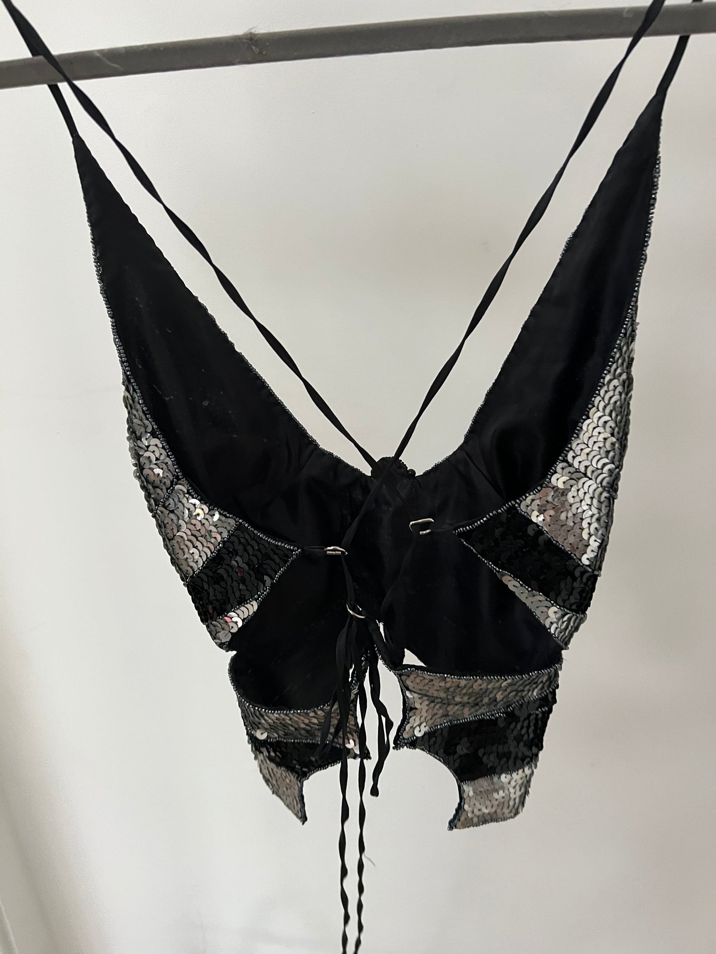 00s sequin butterfly backless top - Size S
