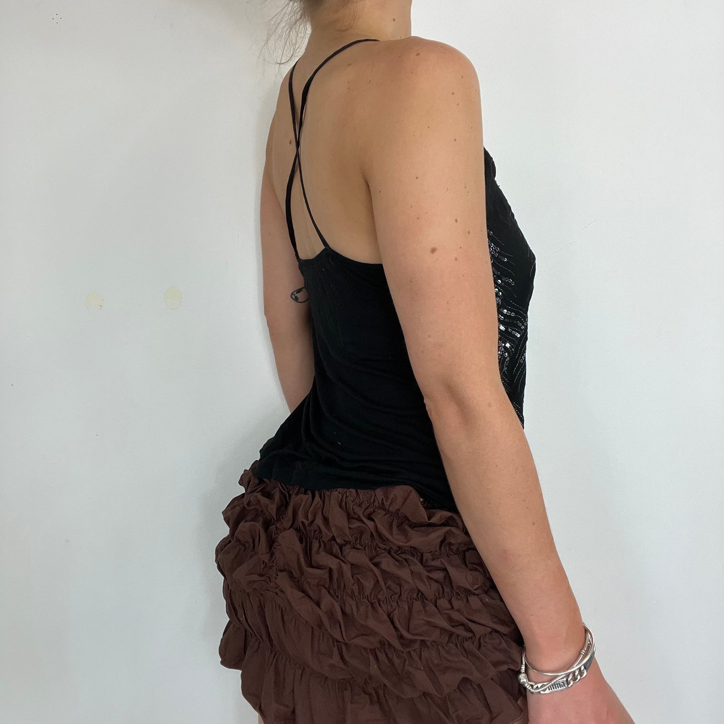 00s vintage black glitter boho cami top - Size M