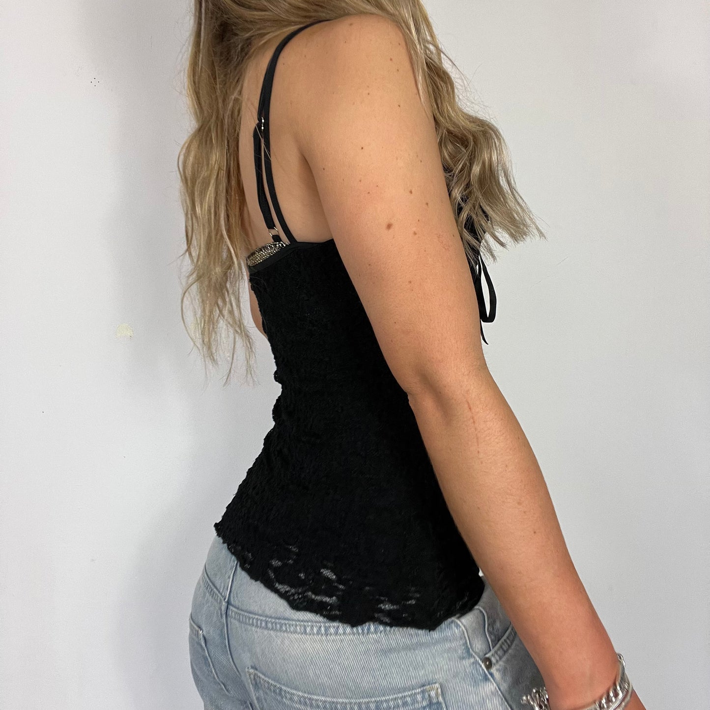 00s vintage black lace rhinestone cami top - Size S