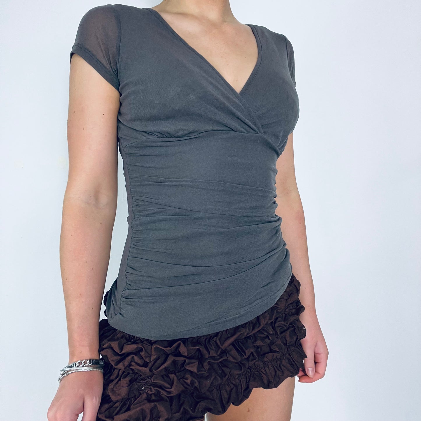 00s vintage mesh layered wrap top - Size S