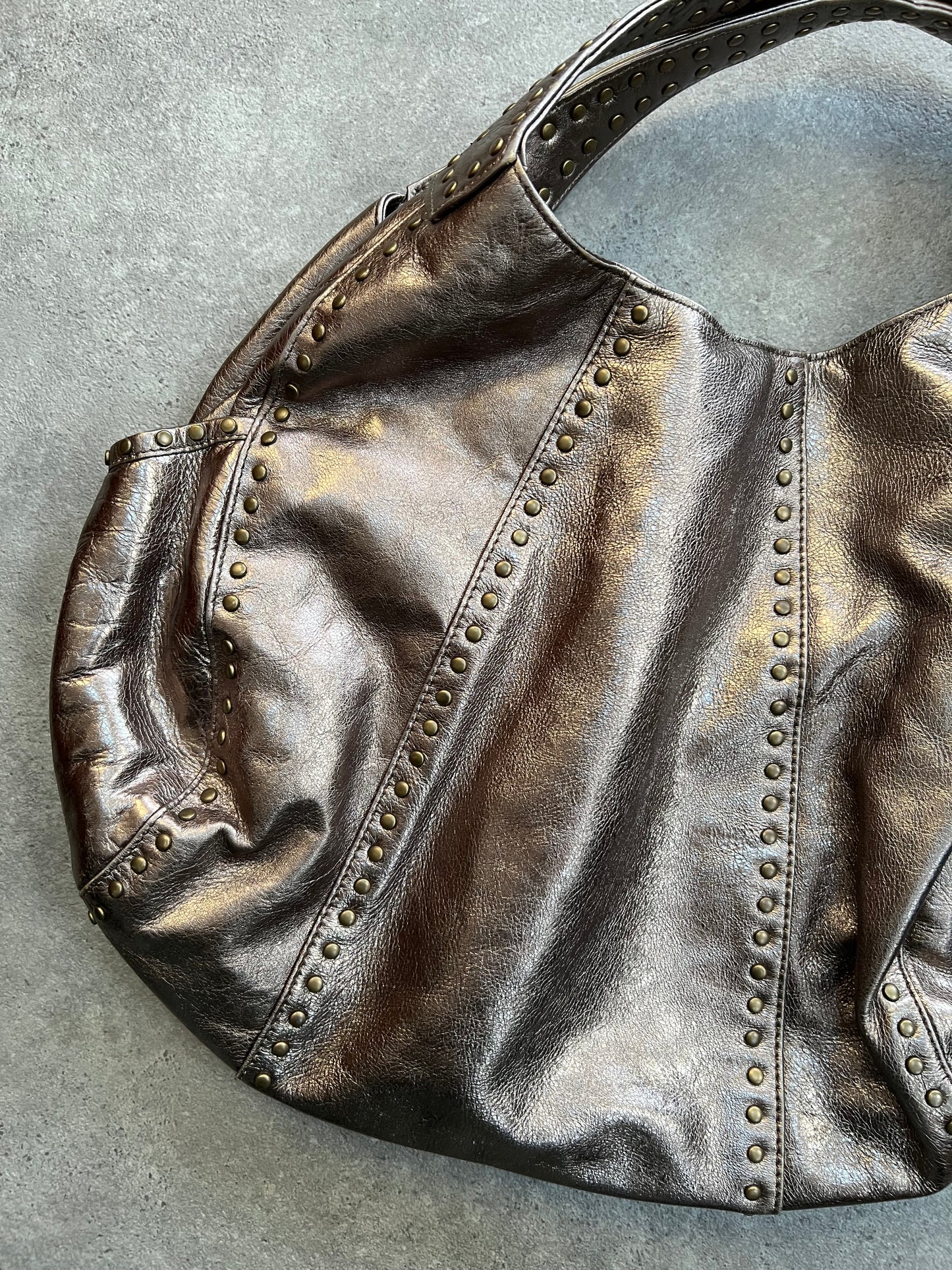 90s large gold metallic studded hand bag