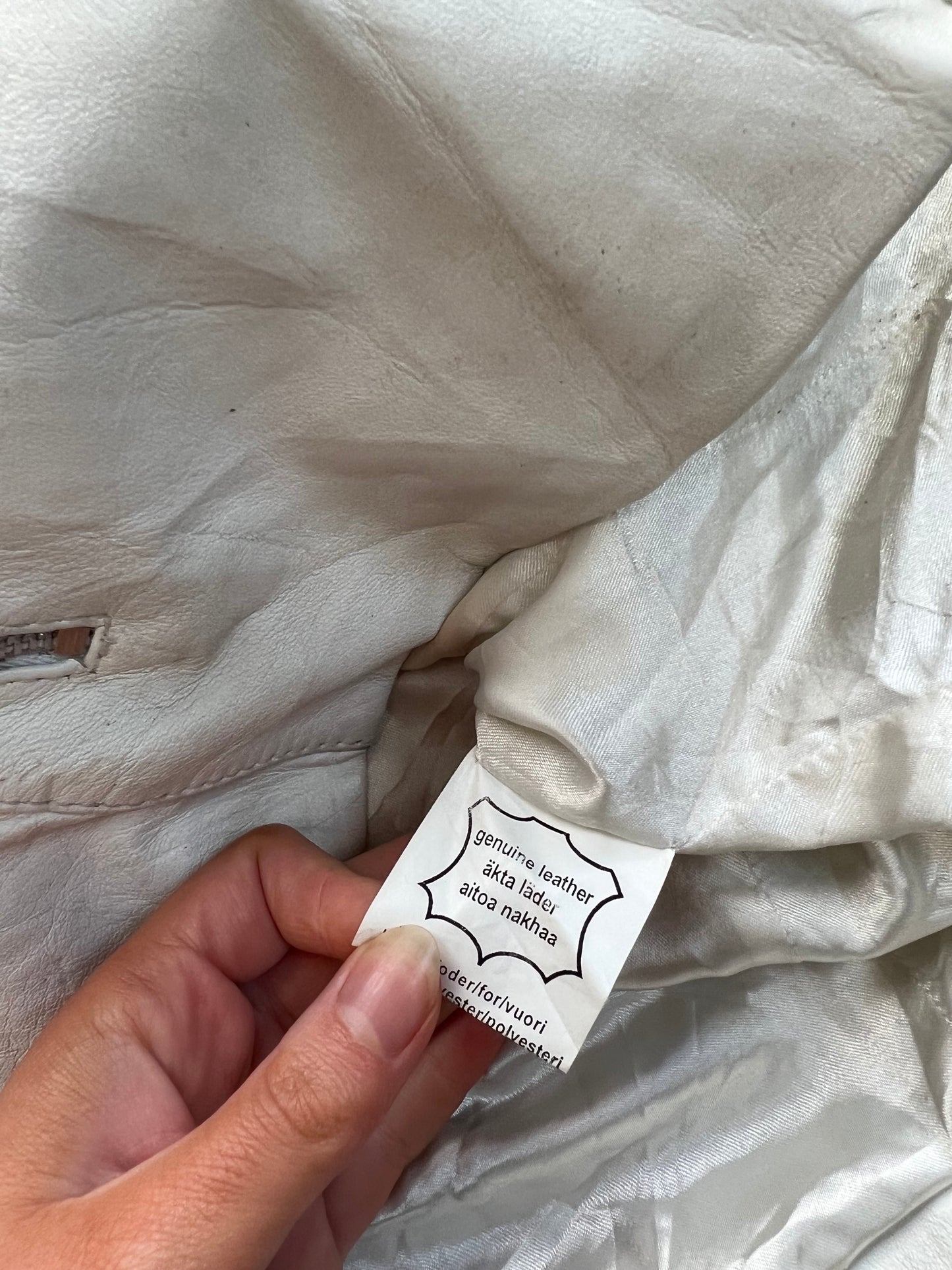 90s real leather white moto jacket - Size M