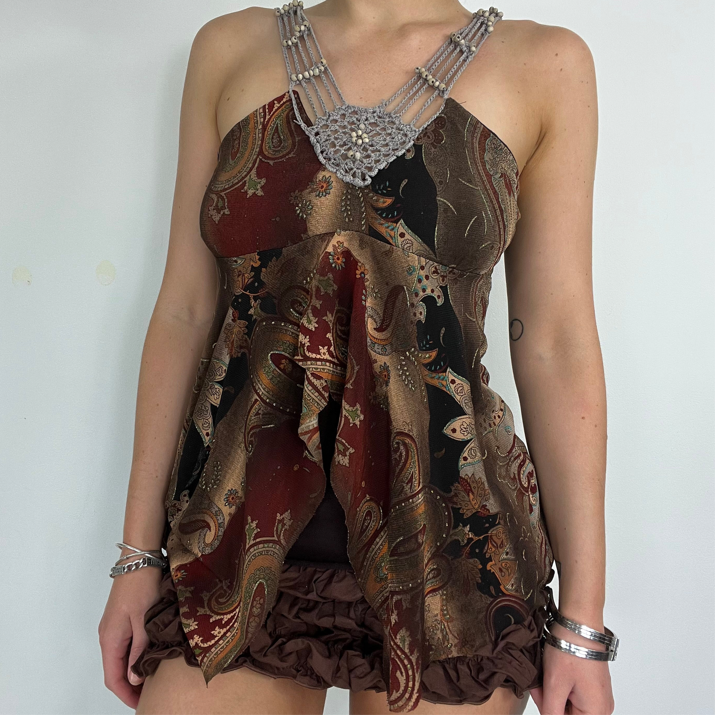 00s vintage brown floaty cami halter top - Size small