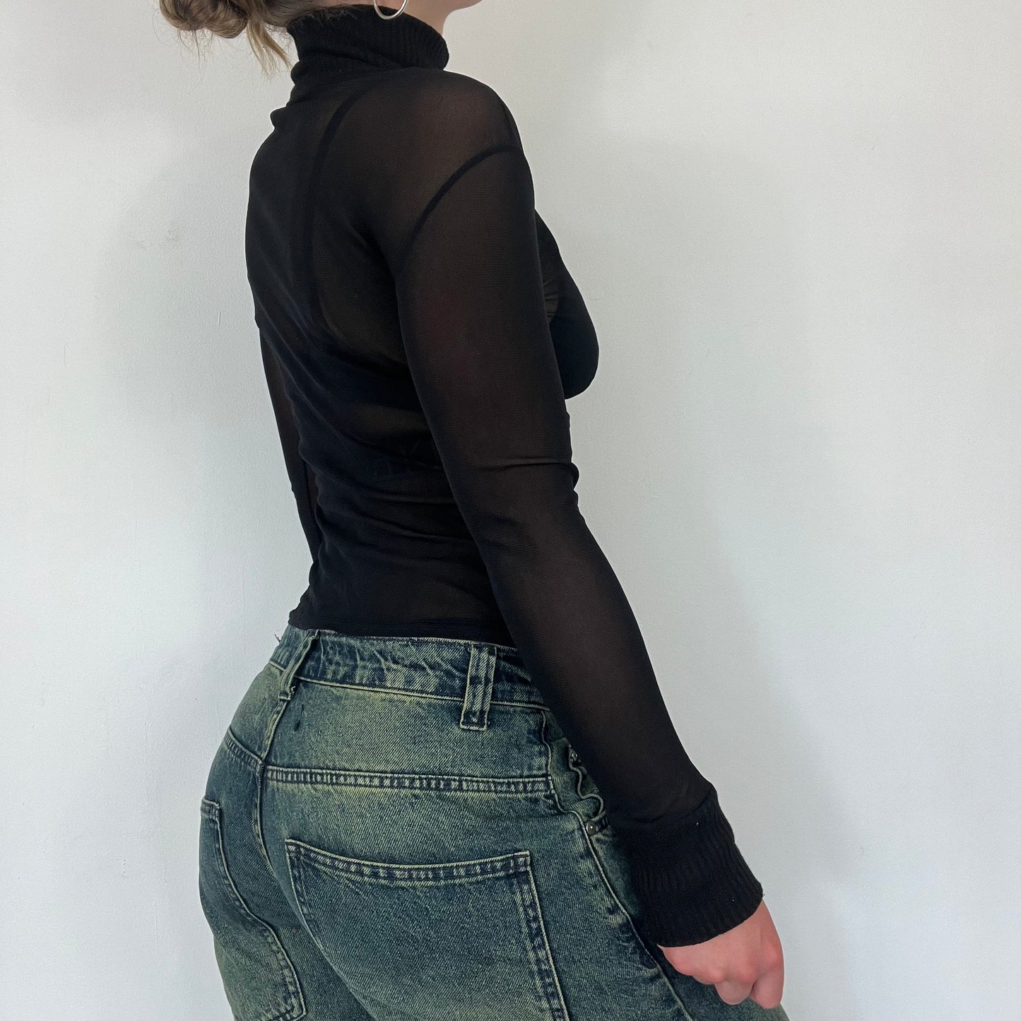 90s mesh knit turtle neck top - Size S
