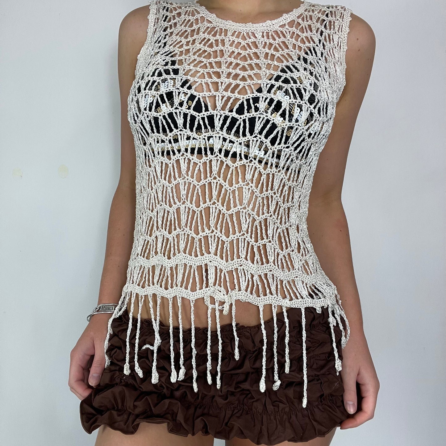 00s vintage crochet tassel vest top - Size S/M