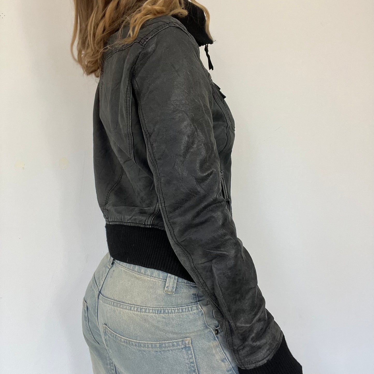 90s leather bomber jacket - Size S