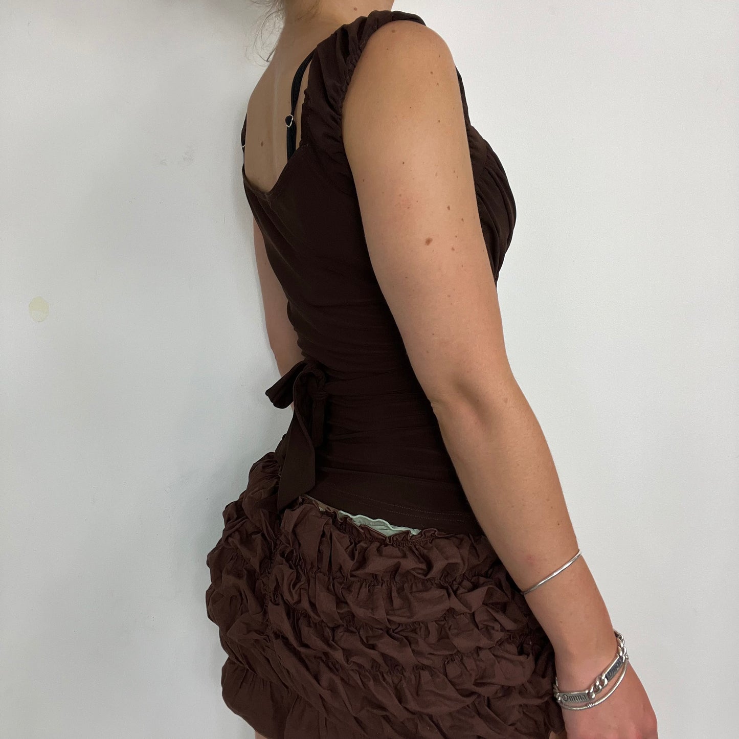 00s vintage brown wrap top - Size S