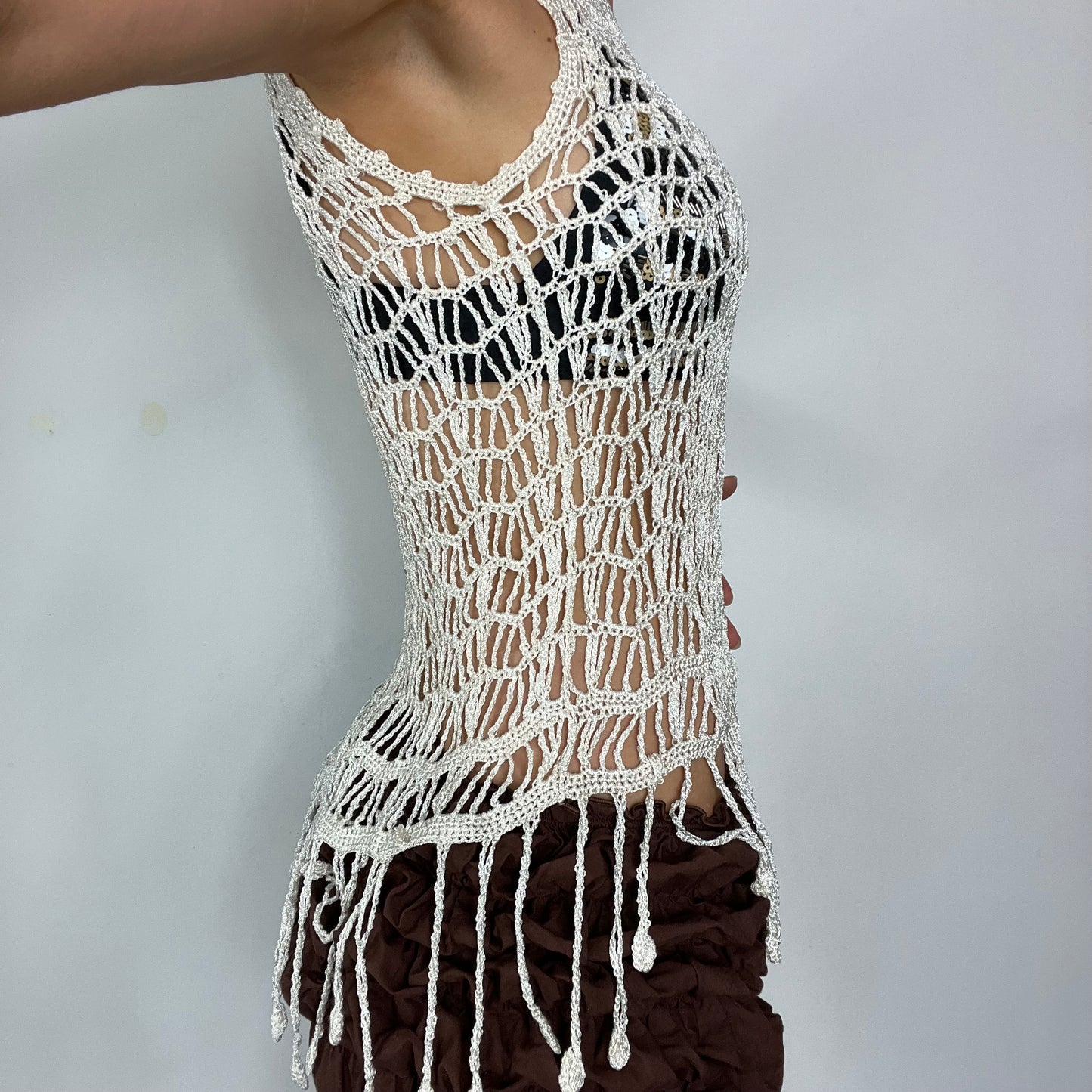 00s vintage crochet tassel vest top - Size S/M