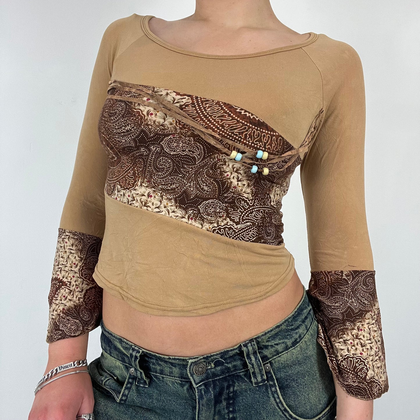 00s paisley beaded long sleeve top - Size S