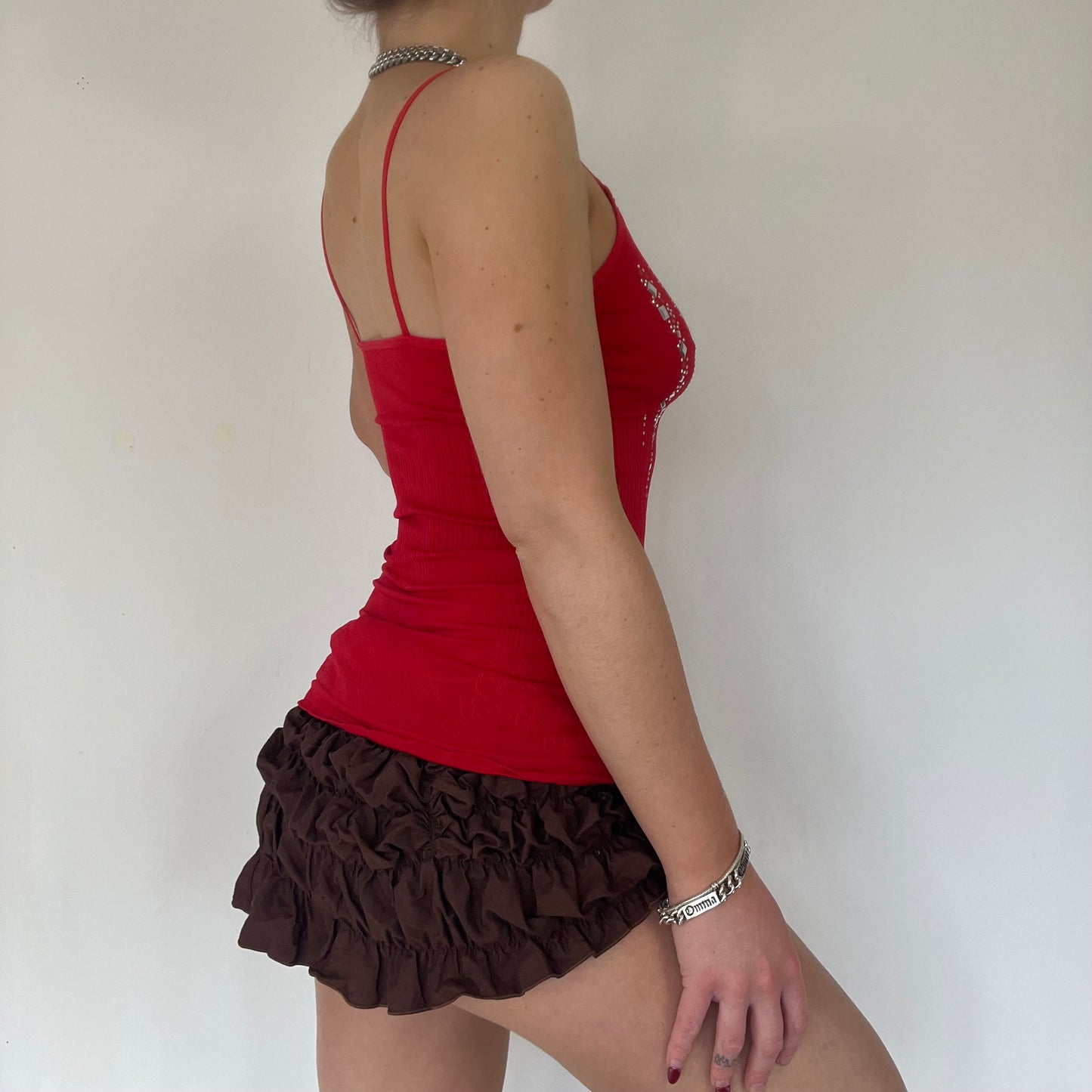 90s red vest sequin graphic vest top - Size S