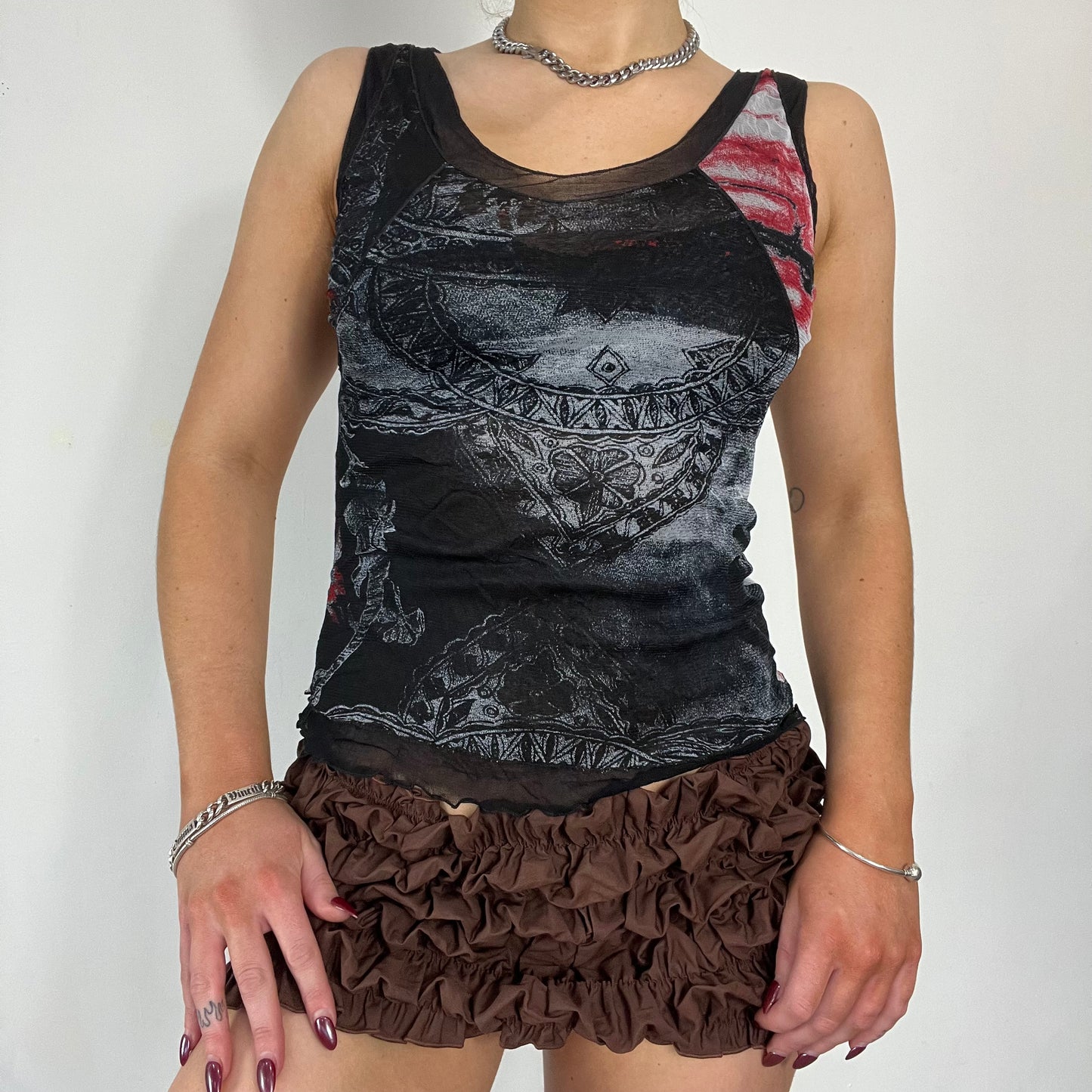 90s Cache Cache graphic mesh top - Size S