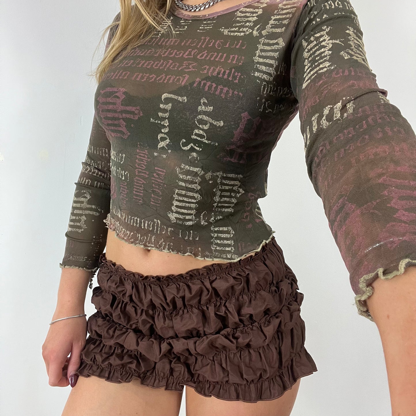Y2K graphic print mesh long sleeve - Size S
