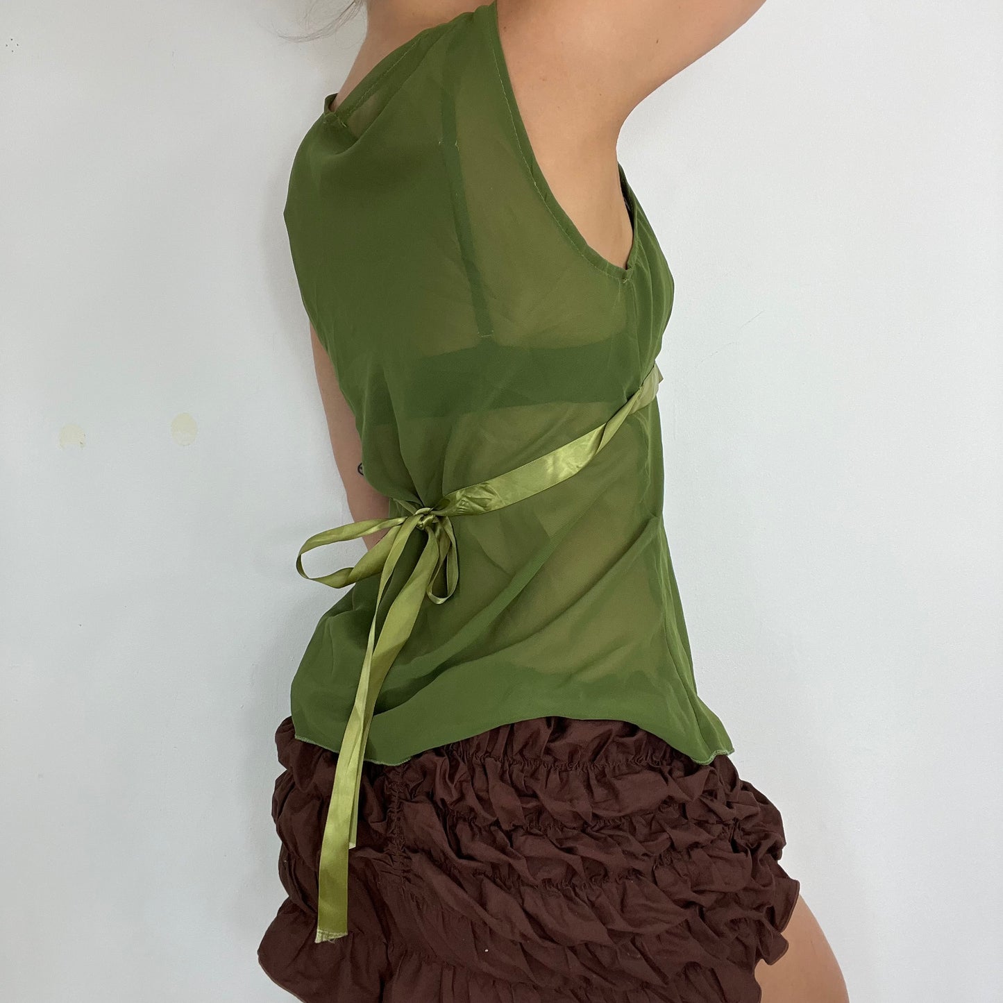00s vintage green fairy core chiffon top - Size S