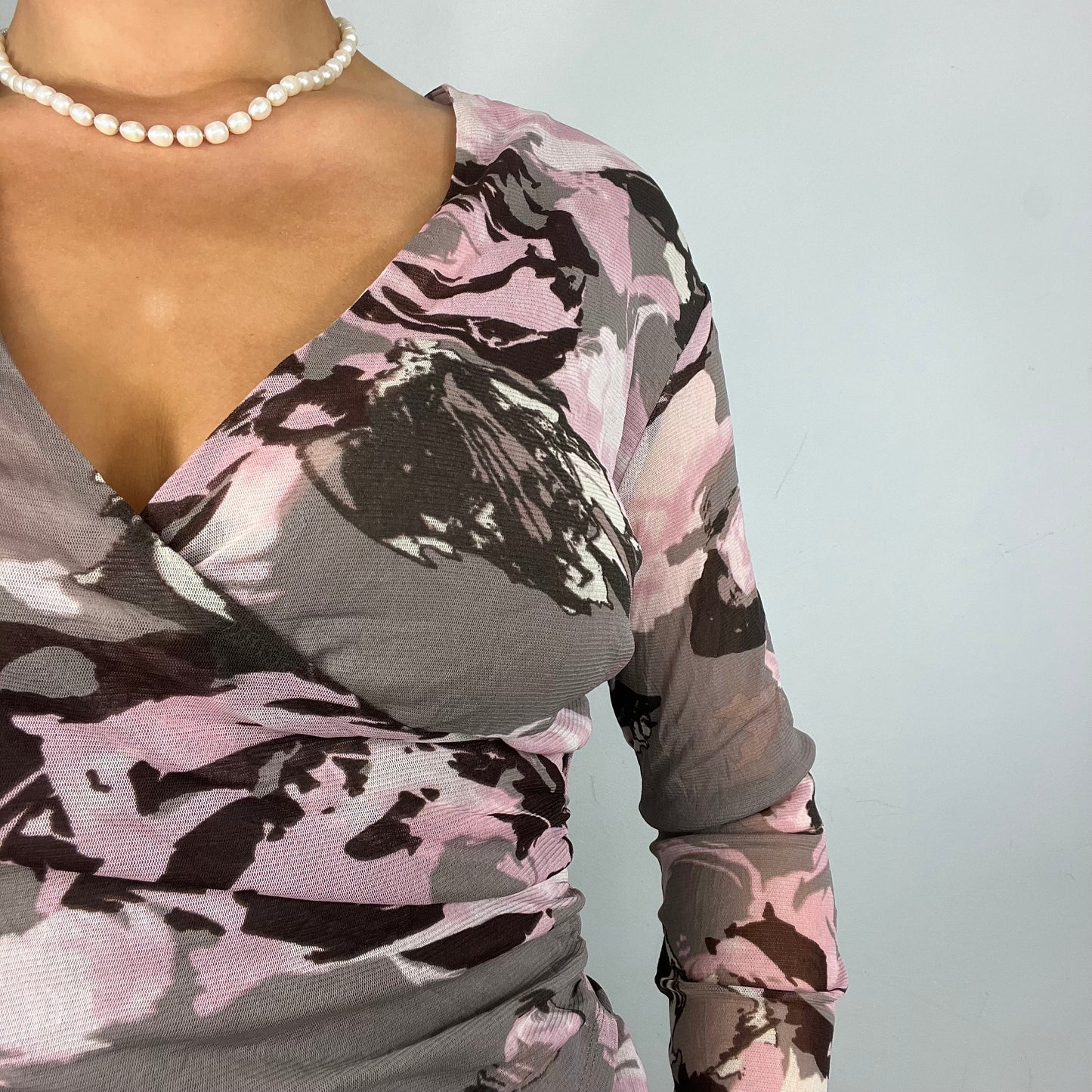 Long Sleeve Wrap Mesh Top (M)