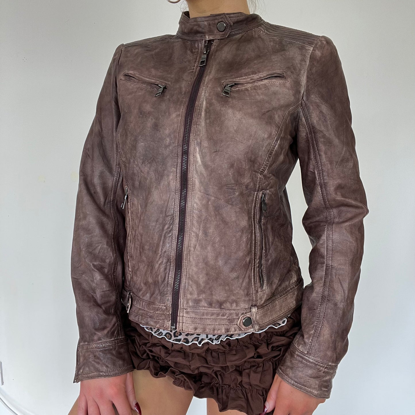 90s real leather moto jacket - Size S/M
