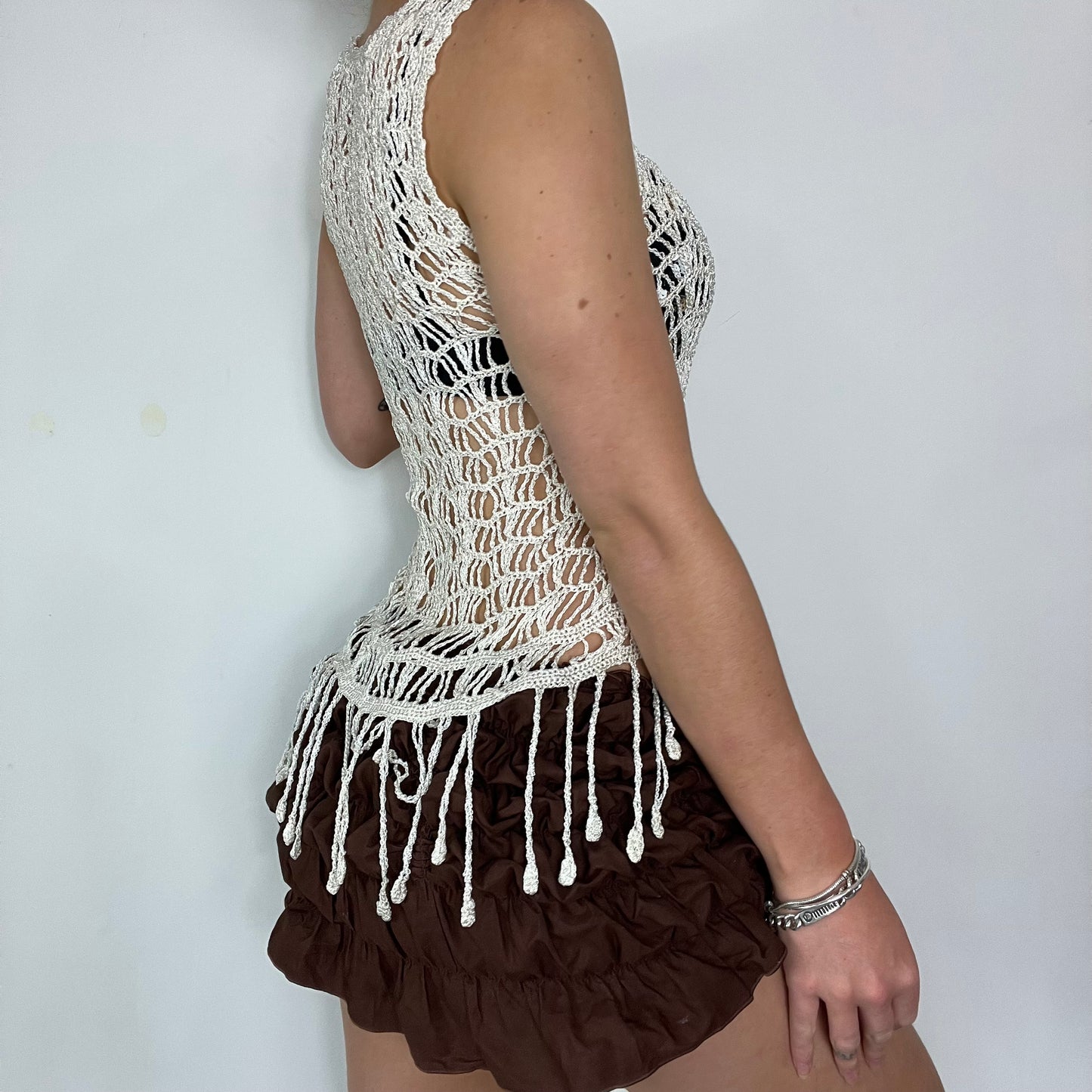 00s vintage crochet tassel vest top - Size S/M
