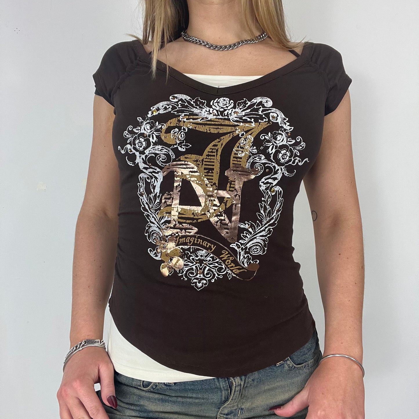 90s graphic print layered top - Size S