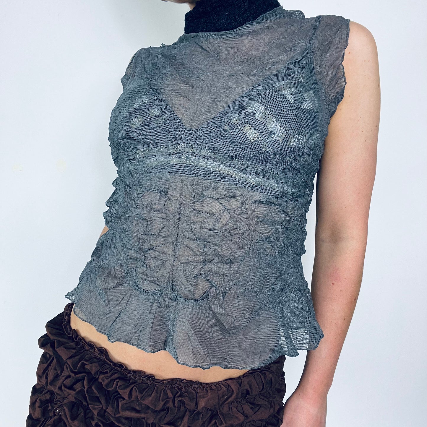 00s vintage grey mesh and knit mix vest