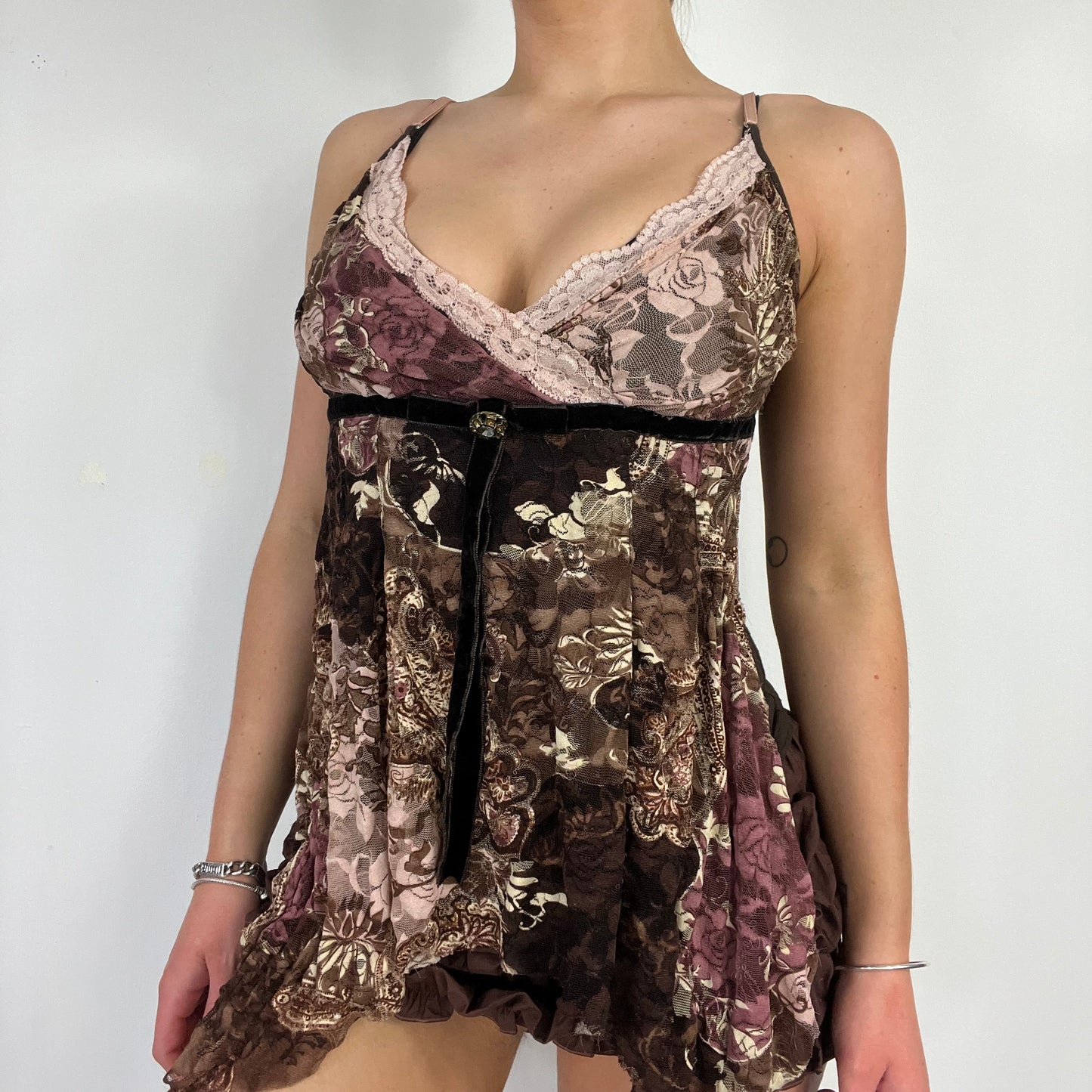 00s lace graphic print fairy cami top - Size S/M