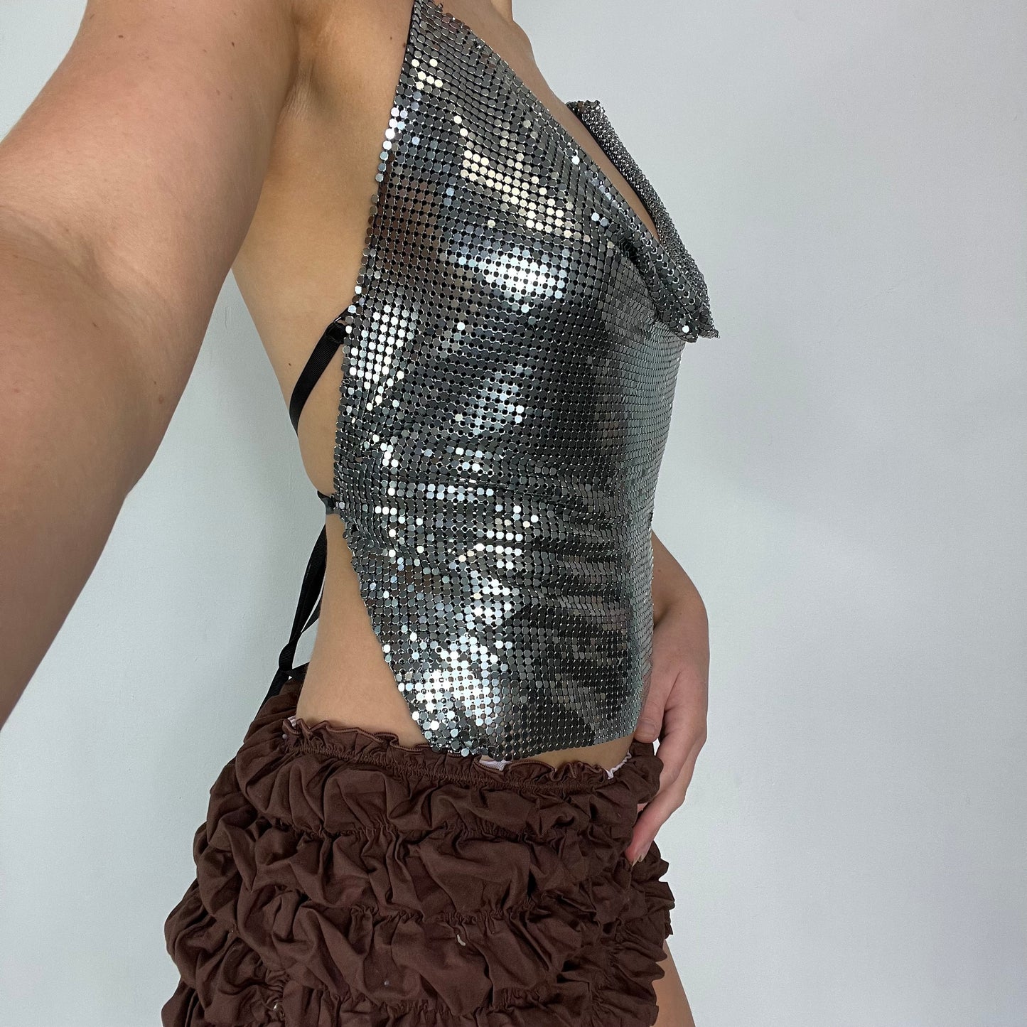 00s vintage chain mail cowl neck top - Size S