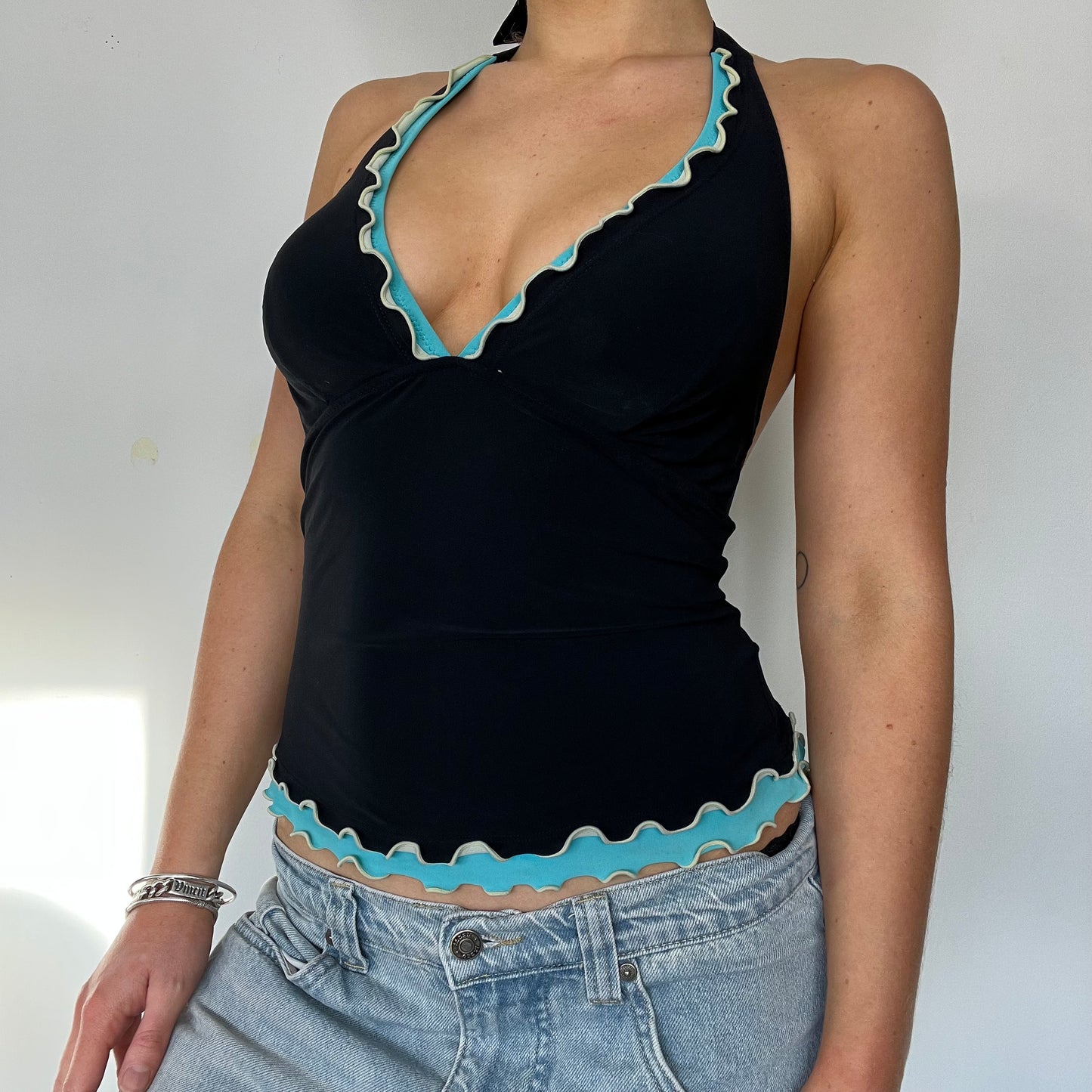 Y2K black halter swim top - Size S