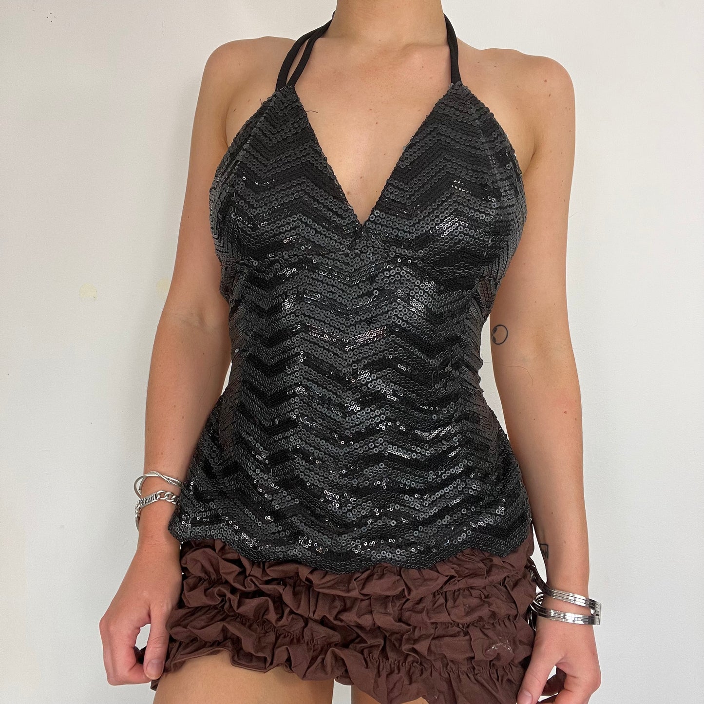Deadstock sequin lace up back top - Size S