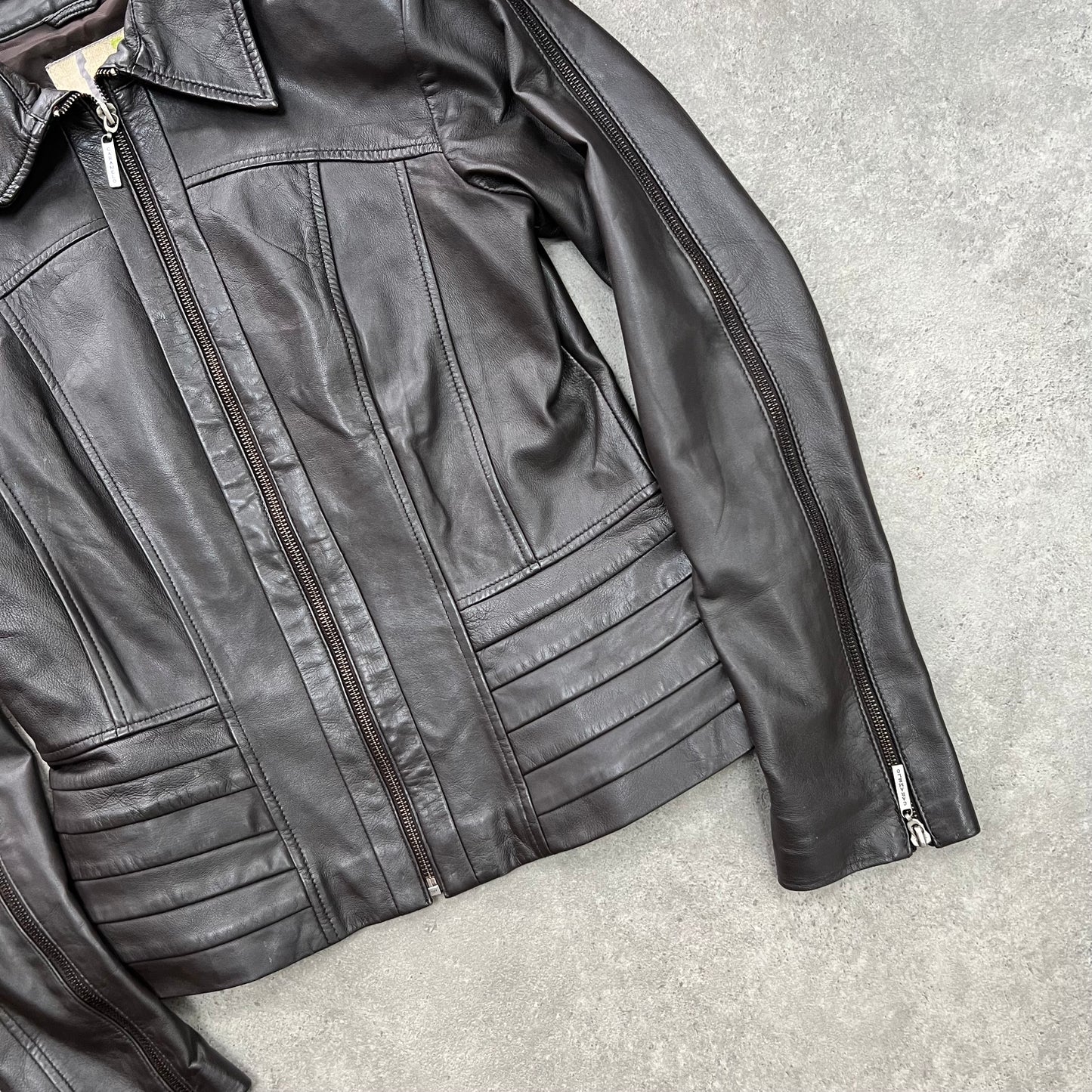 90s real leather zip up jacket - Size M