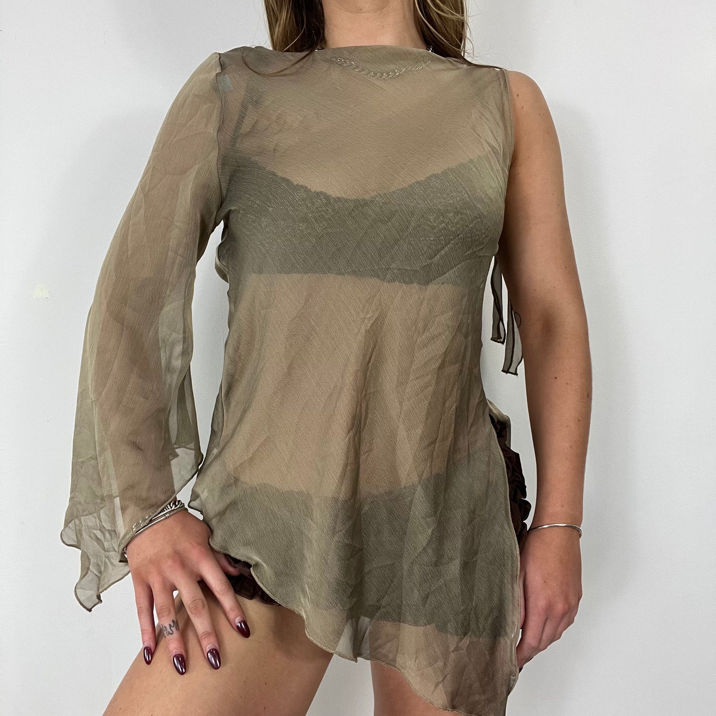 90s mesh one shoulder slouch top - Size M