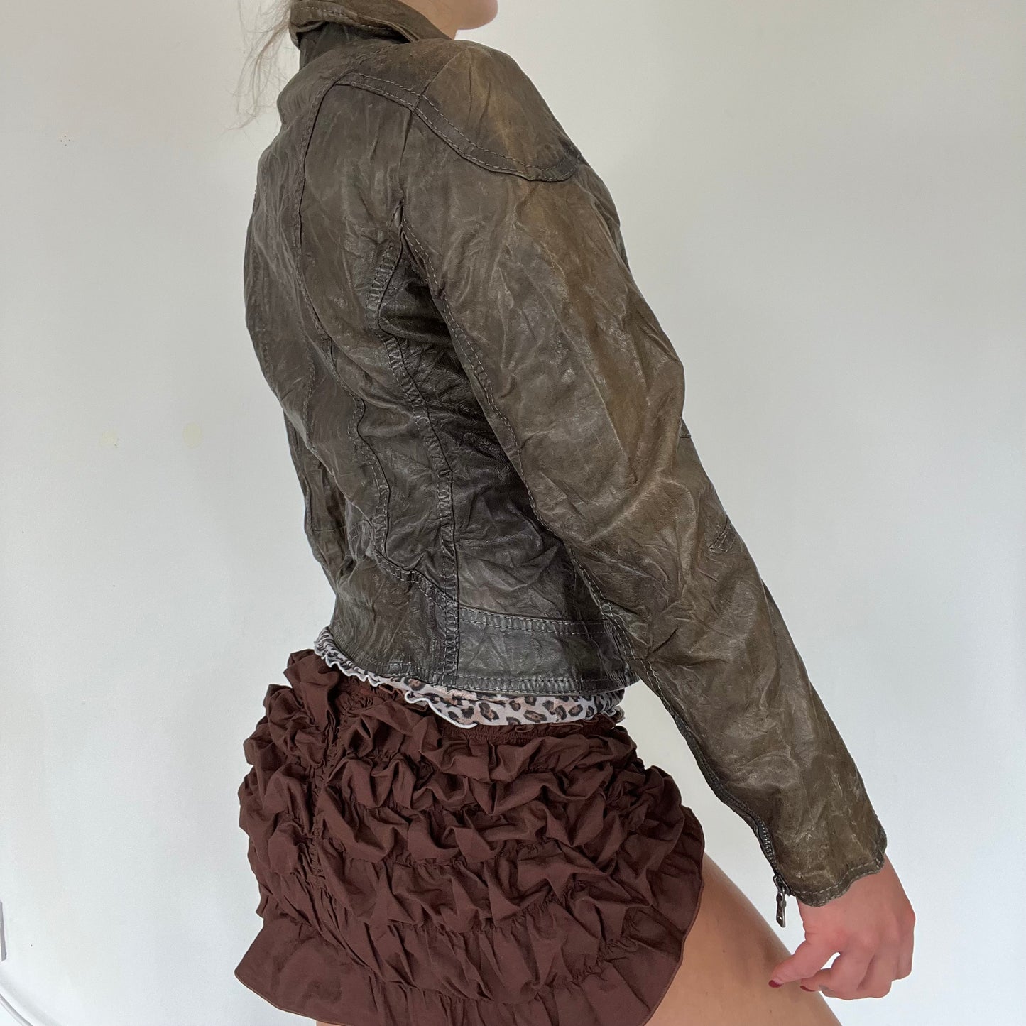 90s real leather moto style jacket - Size S