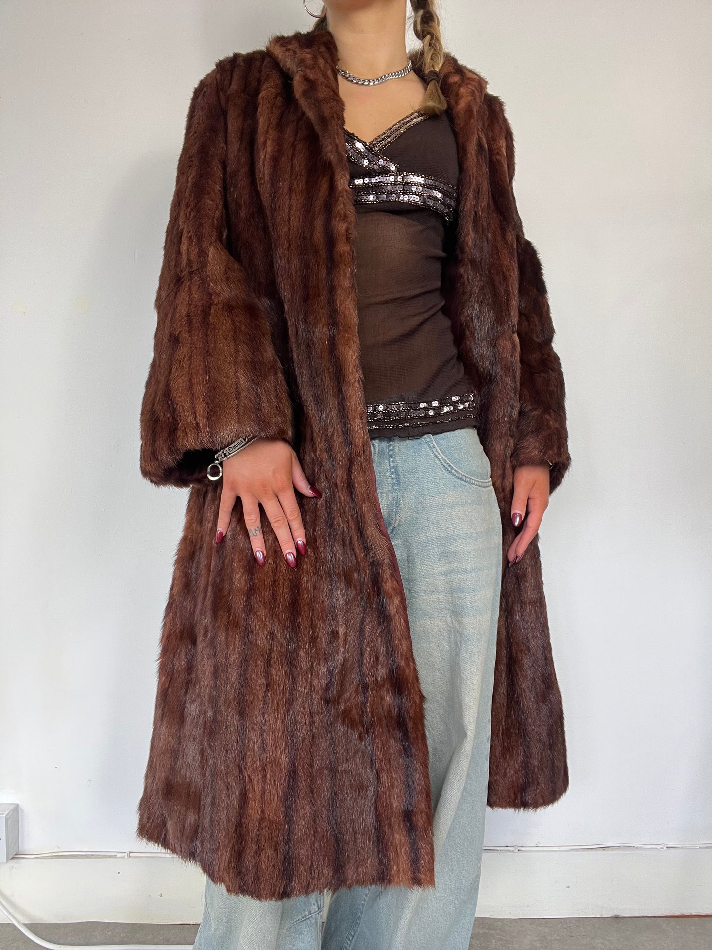 90s real fur maxi length coat - Size M