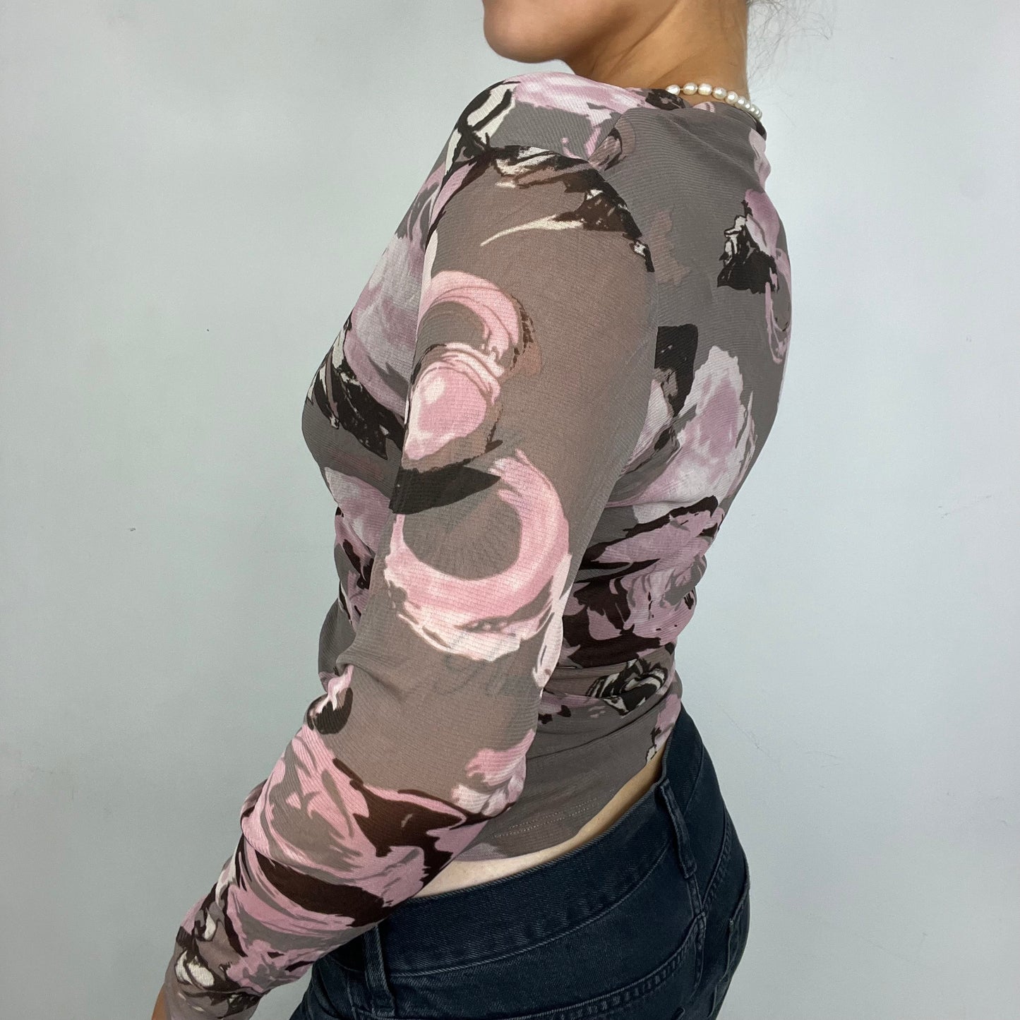 Long Sleeve Wrap Mesh Top (M)