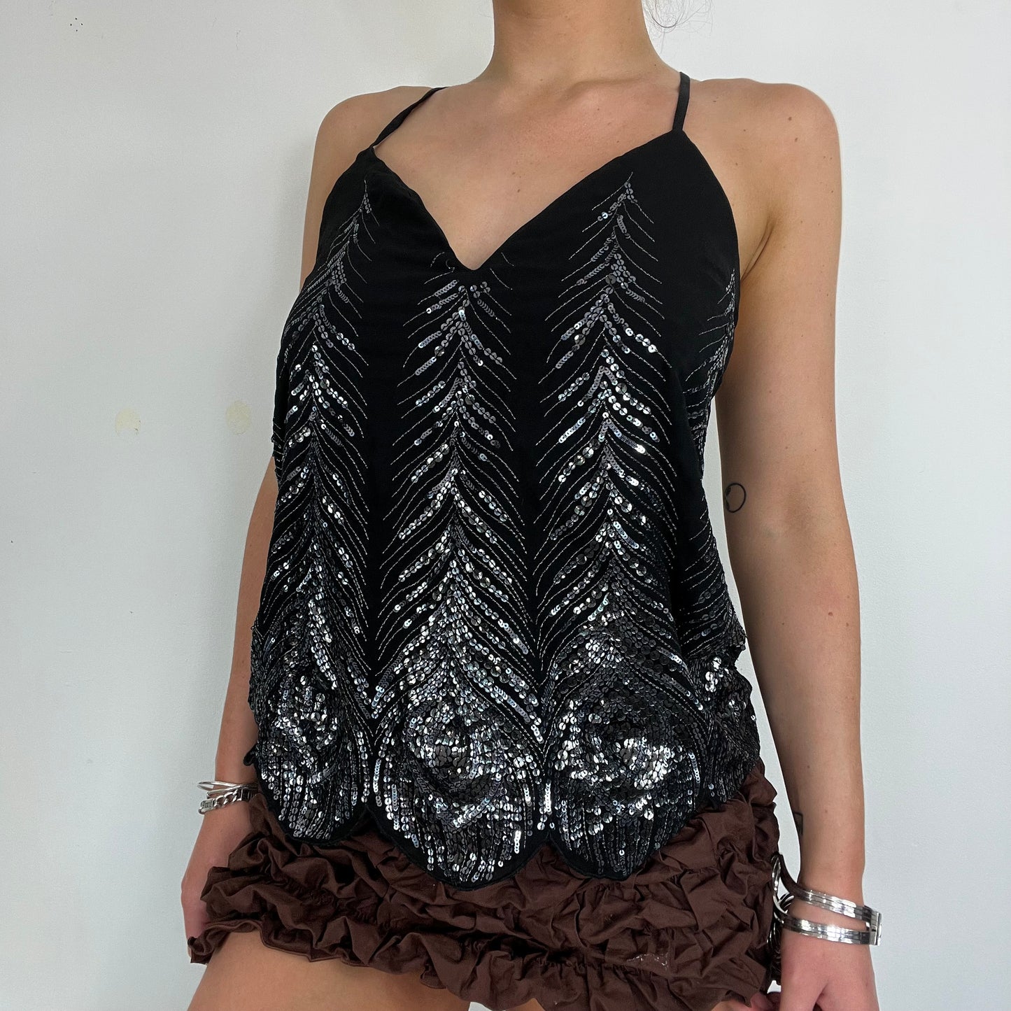 00s vintage black glitter boho cami top - Size M