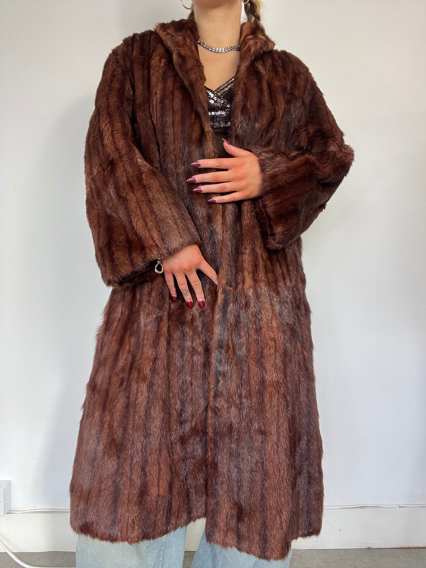 90s real fur maxi length coat - Size M