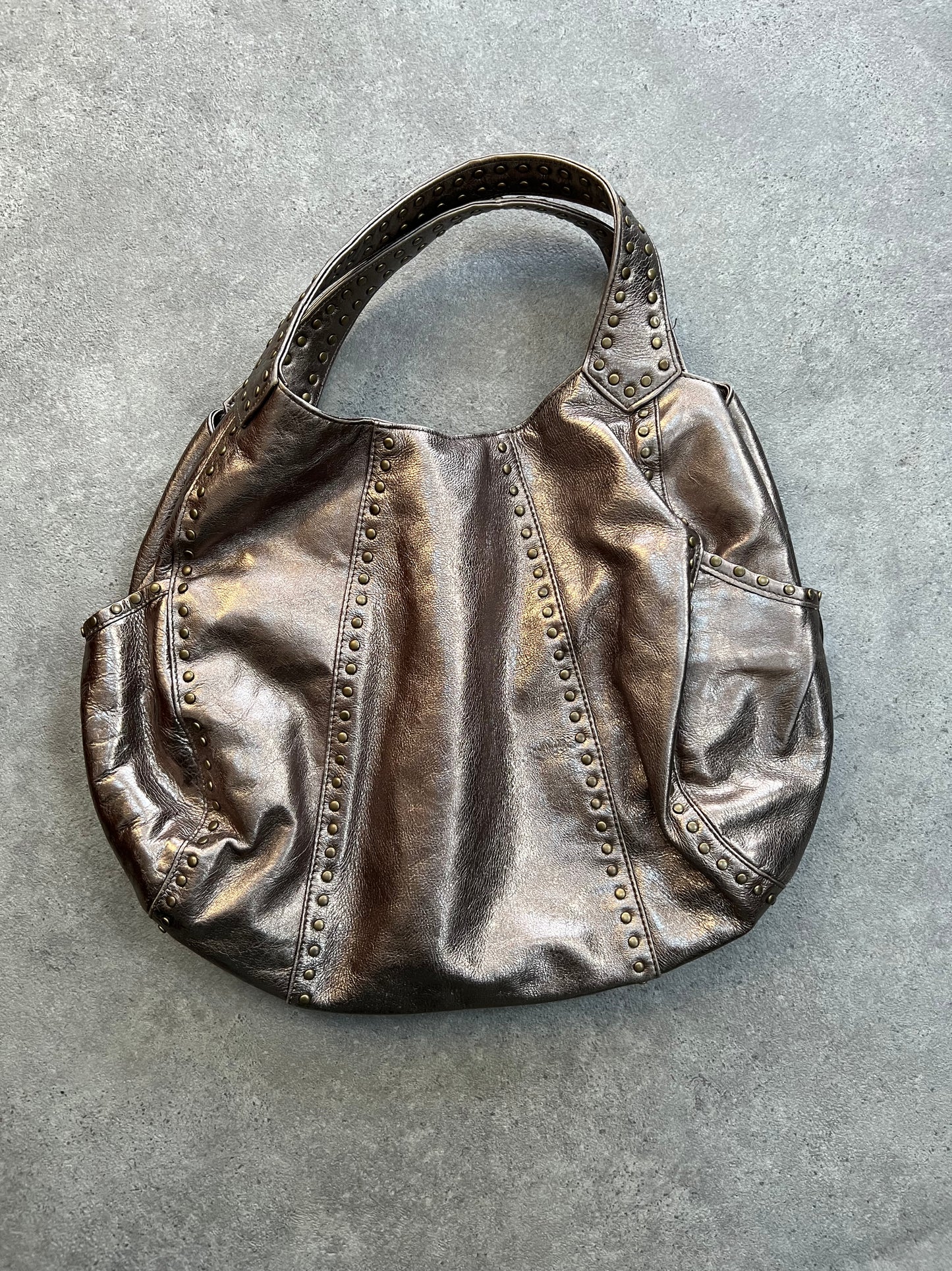 90s large gold metallic studded hand bag