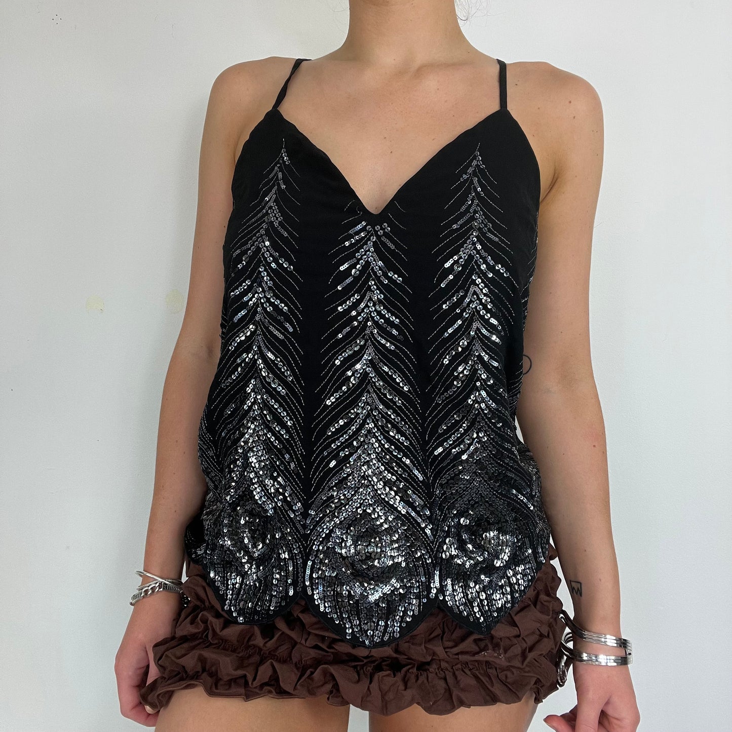 00s vintage black glitter boho cami top - Size M