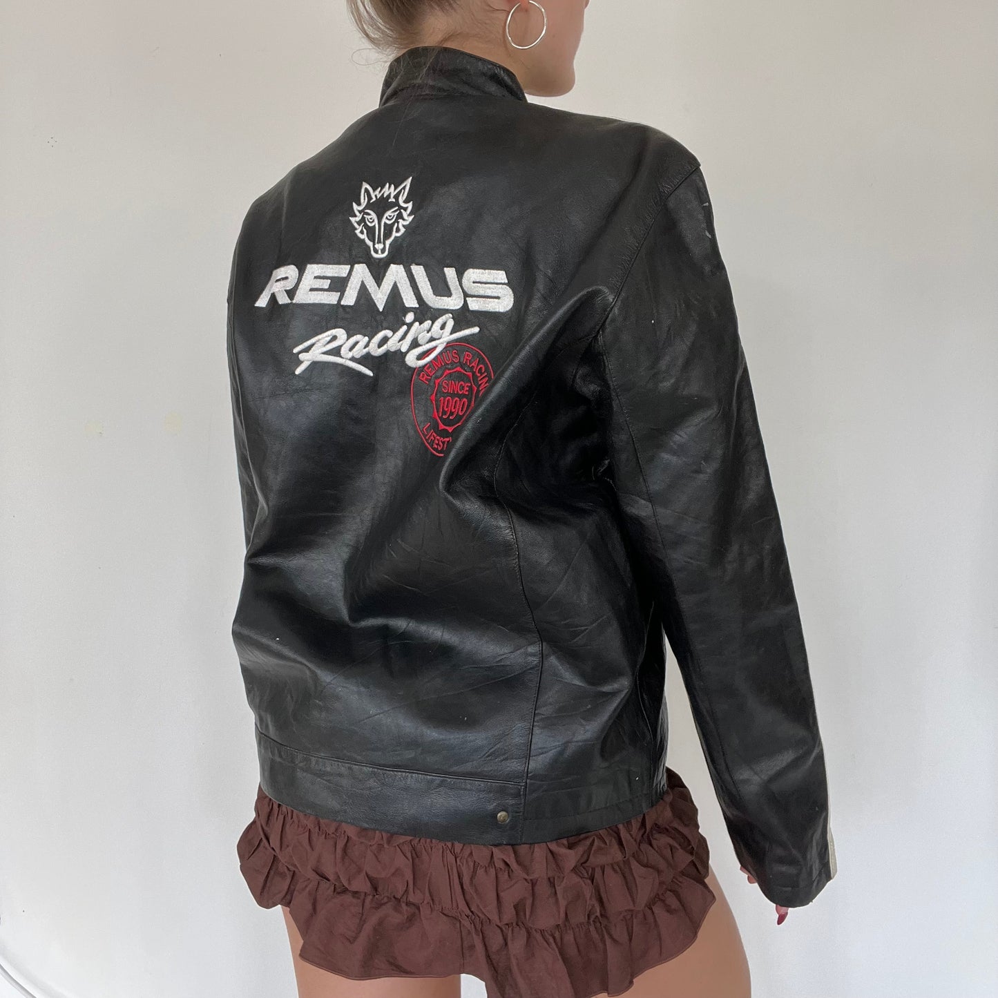 90s biker motorcycle leather jacket - Size L