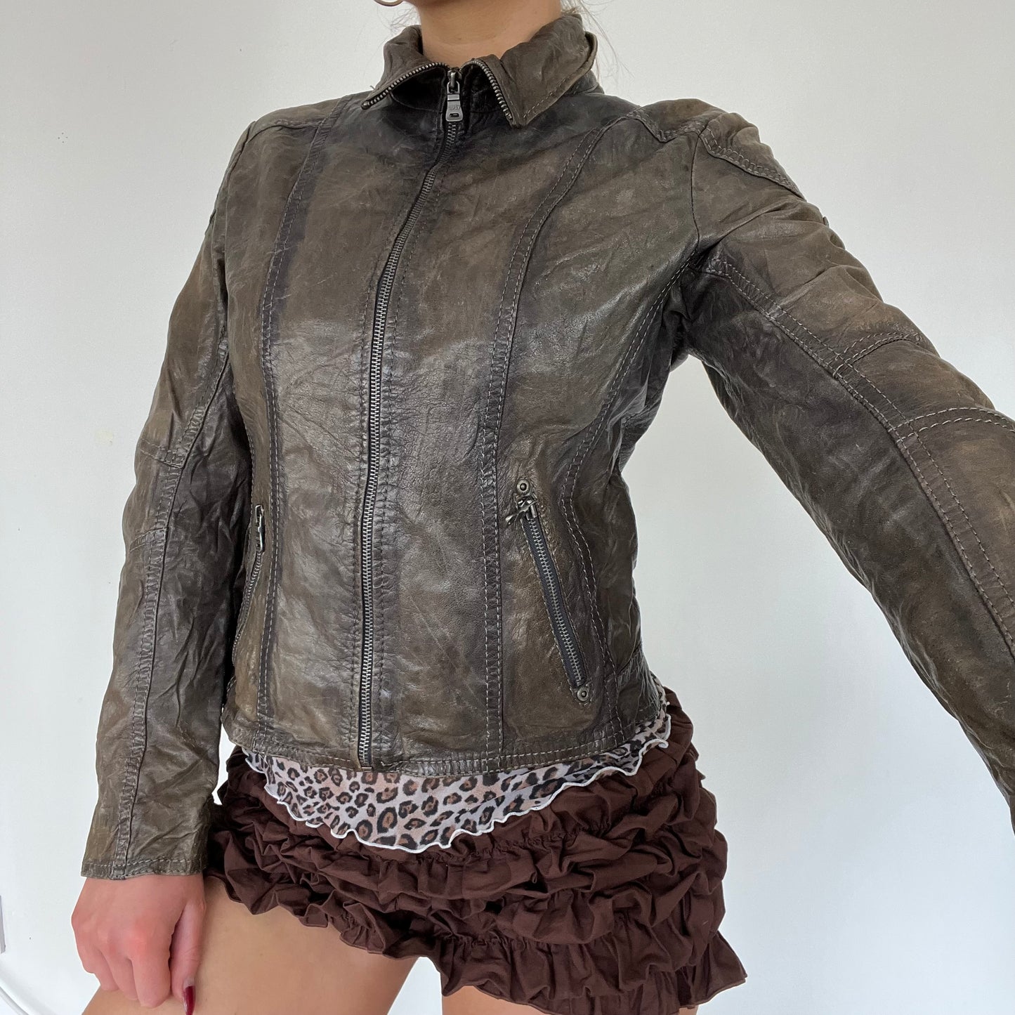 90s real leather moto style jacket - Size S
