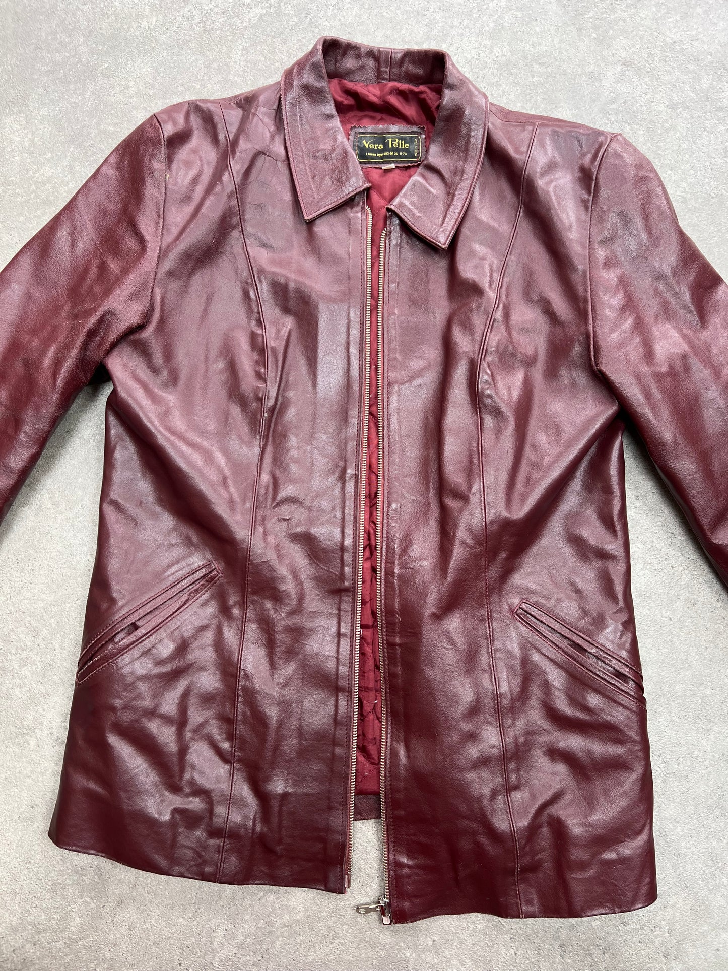 00s vintage burgundy real leather jacket - Size M