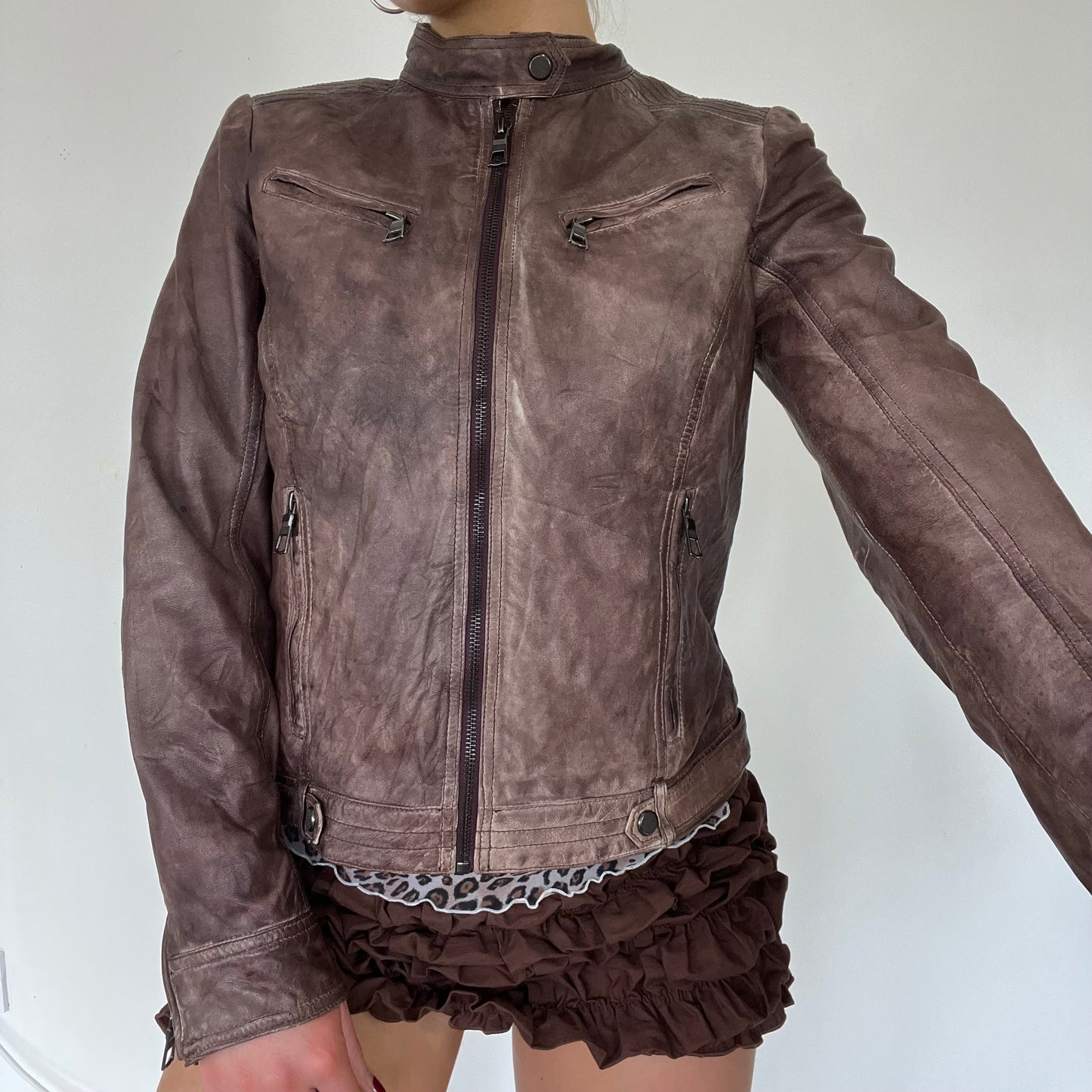 90s real leather moto jacket - Size S/M