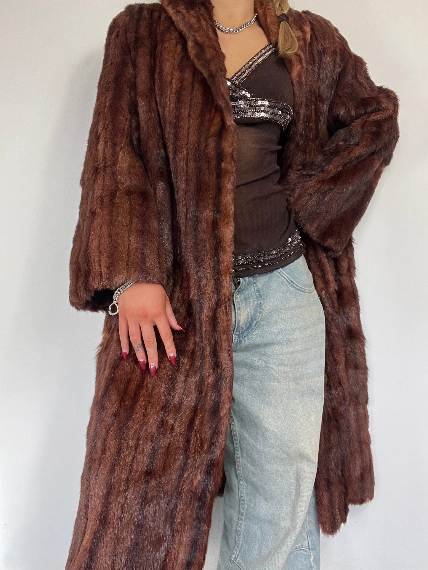 90s real fur maxi length coat - Size M