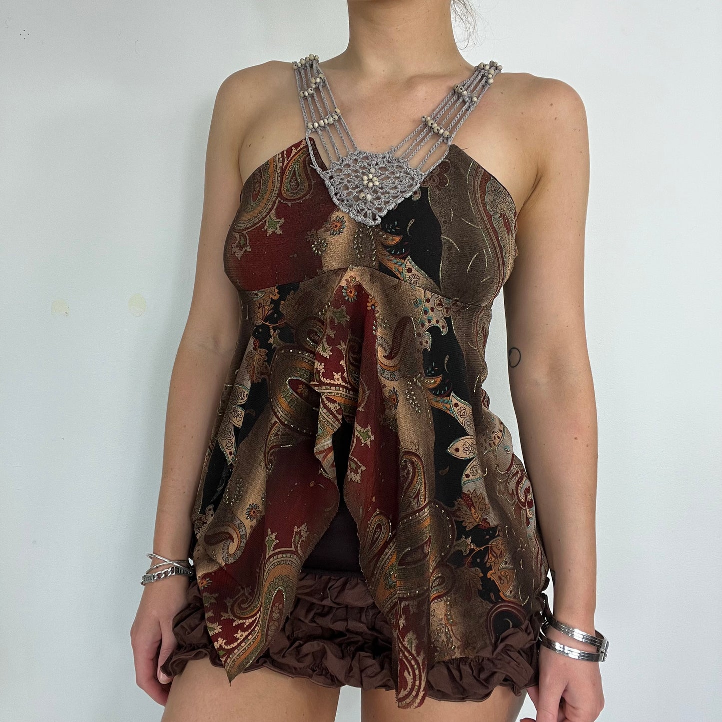 00s vintage brown floaty cami halter top - Size small